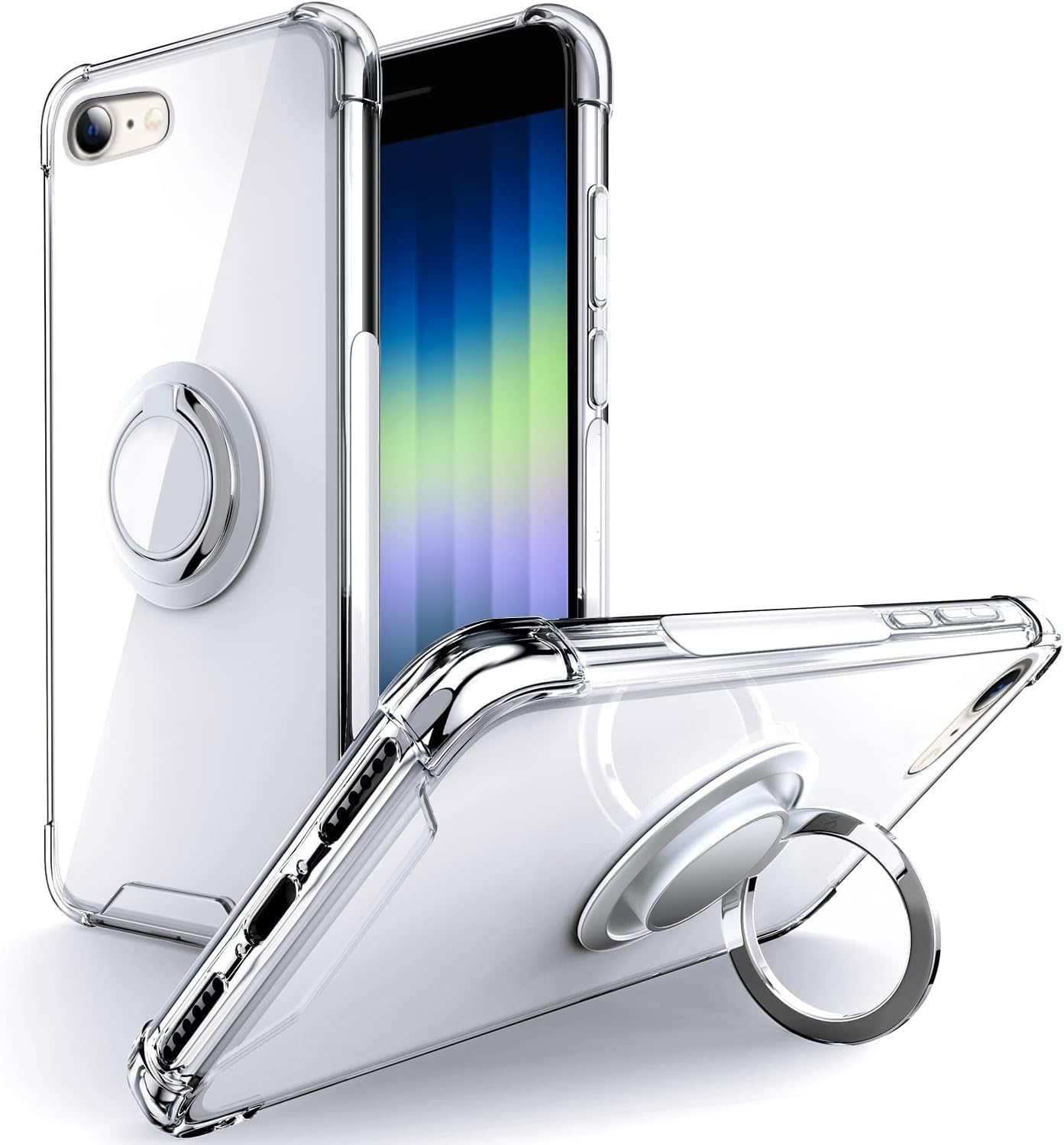 Premium Shockproof iPhone SE 2020/2022 Case, iPhone 8 Case & iPhone 7 Case - Clear Protective Bumper with Ring Kickstand | Shock-Absorbing Cover for iPhone SE3/SE2/7/8 | Perfect for Outdoor Activities, Work & Everyday Protection