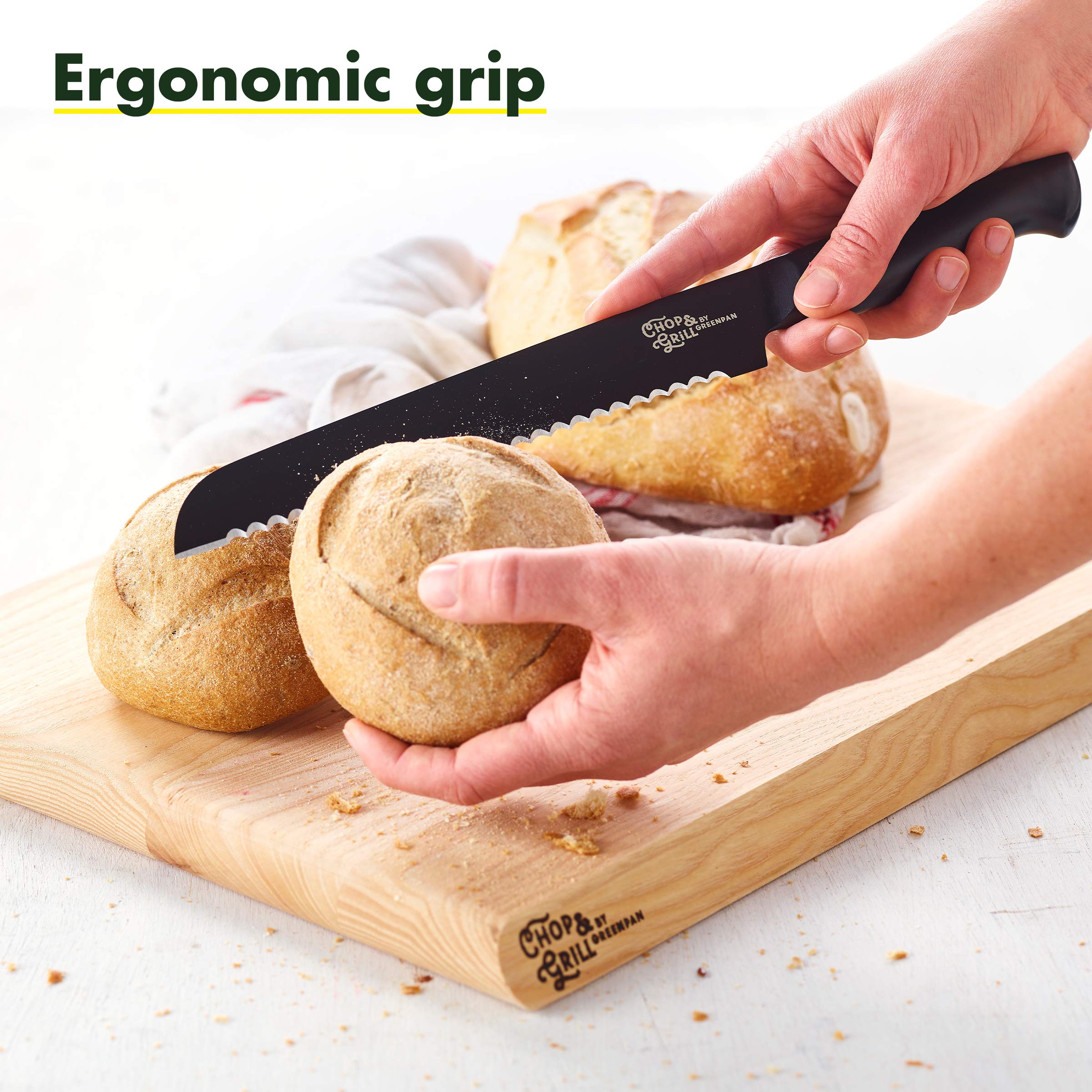 GreenPan Premium Ceramic-Coated Chop & Grill Bread Knife - Sharp Stainless Steel Blade for Slicing Bread, Meat & Vegetables - Perfect for Kitchen, BBQ & Outdoor Cooking