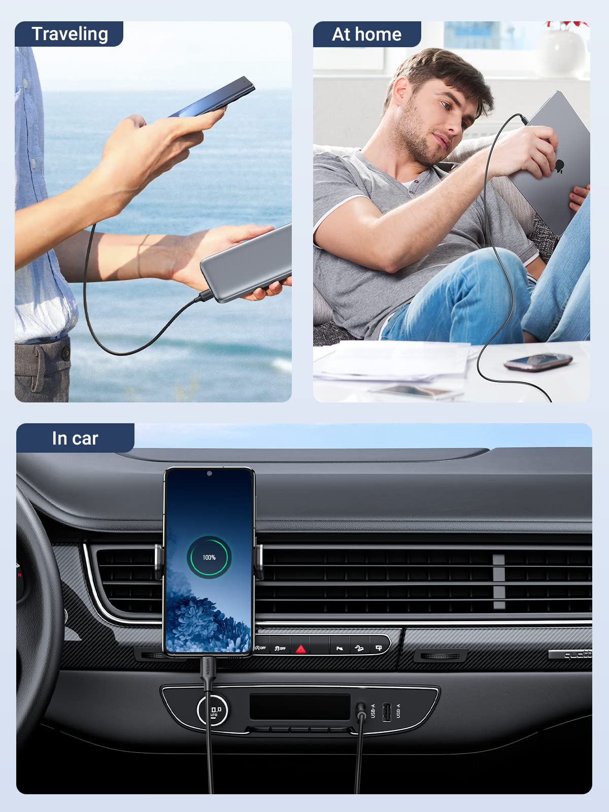 UGREEN USB C to USB 3.0 Fast Charging Cable 6ft - 5Gbps Data Transfer & Quick Charge Compatible with iPhone 16/15 Pro Max, Samsung Galaxy S25/S24/S23 Ultra, LG Velvet, PS5 Controller - Perfect for Gaming, Travel & Home Charging