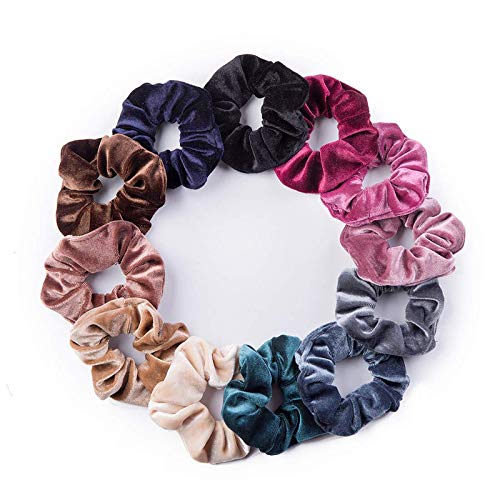 12 Pack Velvet Hair Scrunchies - Soft Elastic Hair Ties for Women & Girls (12 Assorted Colors) - Perfect for Workouts, Yoga, Office & Everyday Use