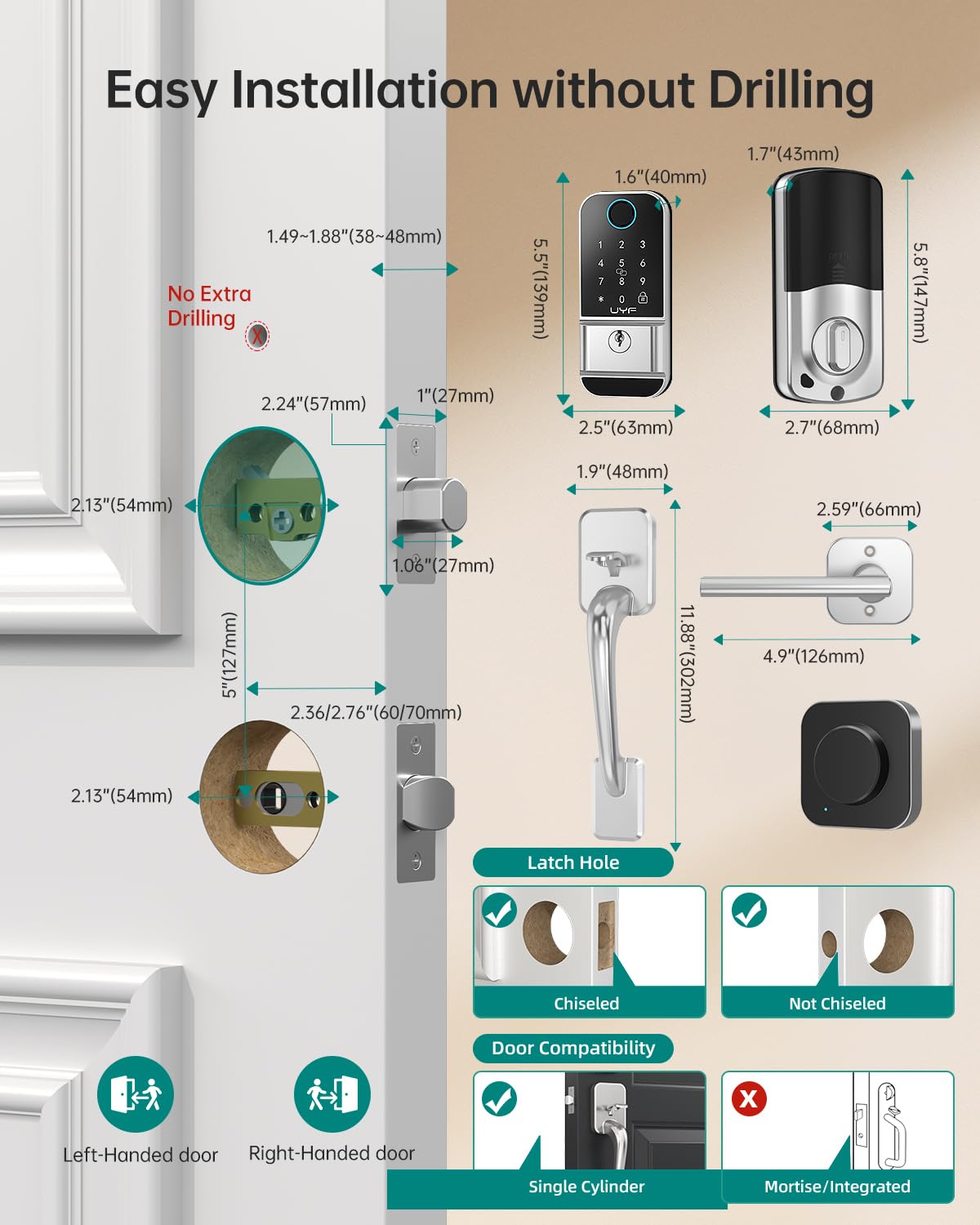 Smart WiFi Fingerprint Keyless Entry Door Lock with Keypad & Bluetooth - Digital Electronic Deadbolt Handle Set with Auto Lock, App & Alexa Remote Control - Perfect for Home Security & Smart Home Automation (Silver)