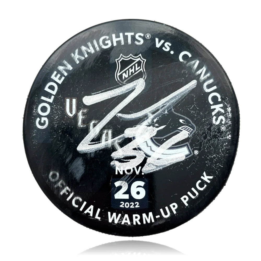 Logan Thompson Autographed Vegas Golden Knights Retro Hockey Puck - Glow in the Dark Collectible - Game Used 11/26/22 with COA IGM - Perfect for NHL Fans, Sports Memorabilia Collectors & Home Decor