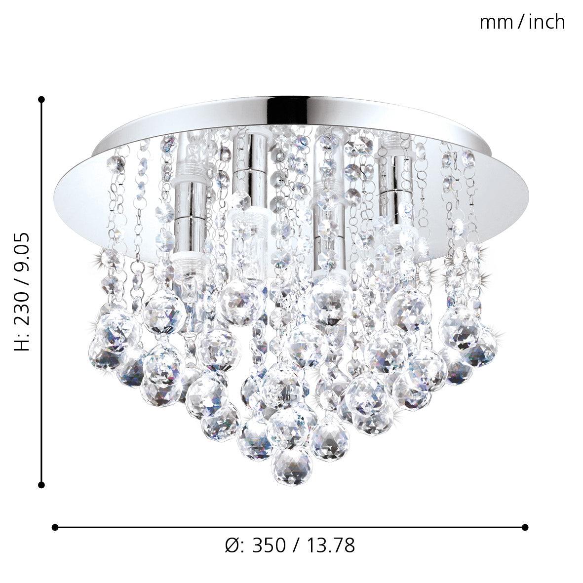 Eglo Almonte Chrome & Clear Crystal Glass Flush Mount Bathroom Ceiling Light Fixture - Modern Vanity Lighting for Bathroom, Powder Room & Hallway