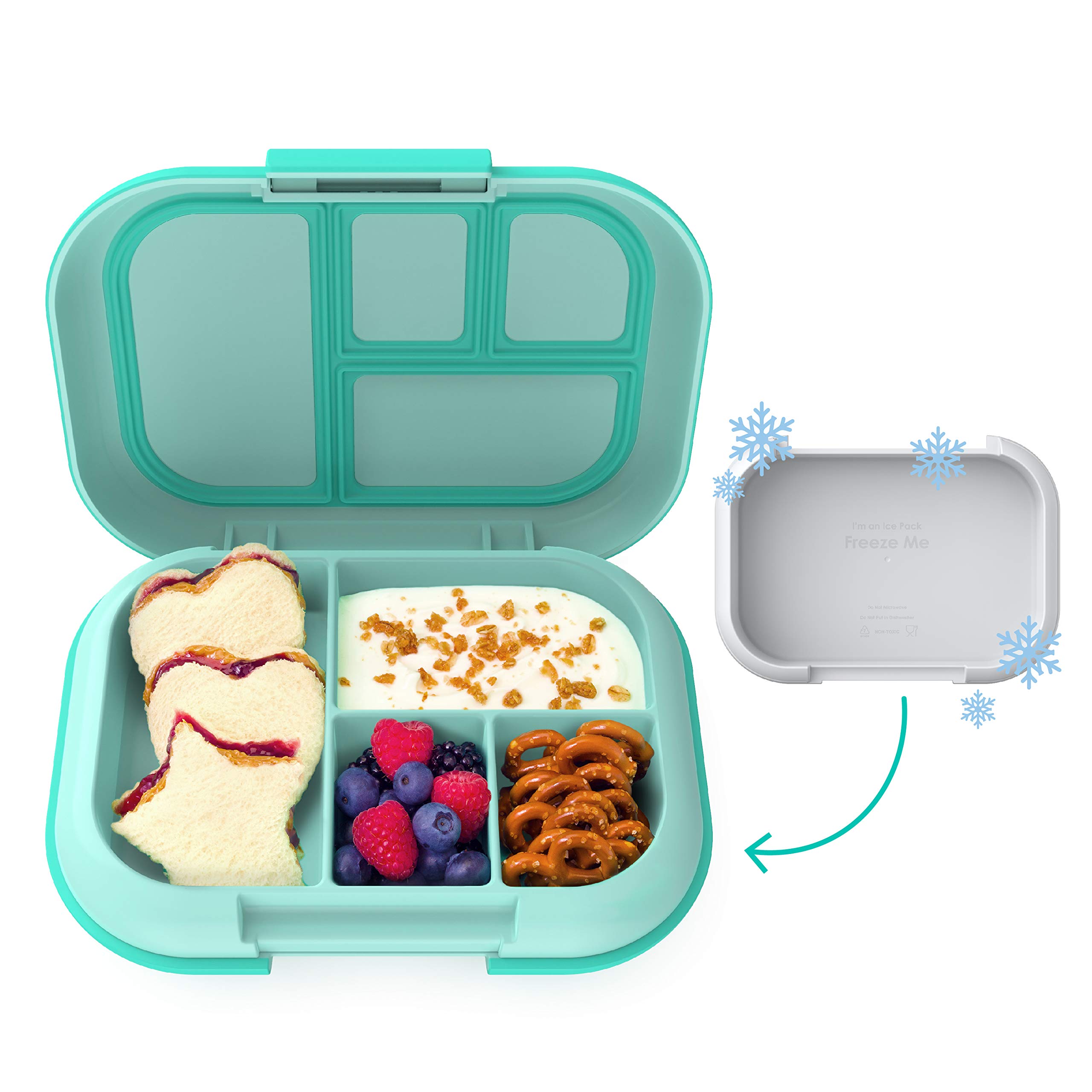 Bentgo Kids Chill Lunch Box - 4 Compartment Bento Style Insulated Lunch Container with Removable Ice Pack | Leakproof, Dishwasher Safe & BPA-Free | Perfect for School Lunches, Picnics & Travel (Aqua Blue)
