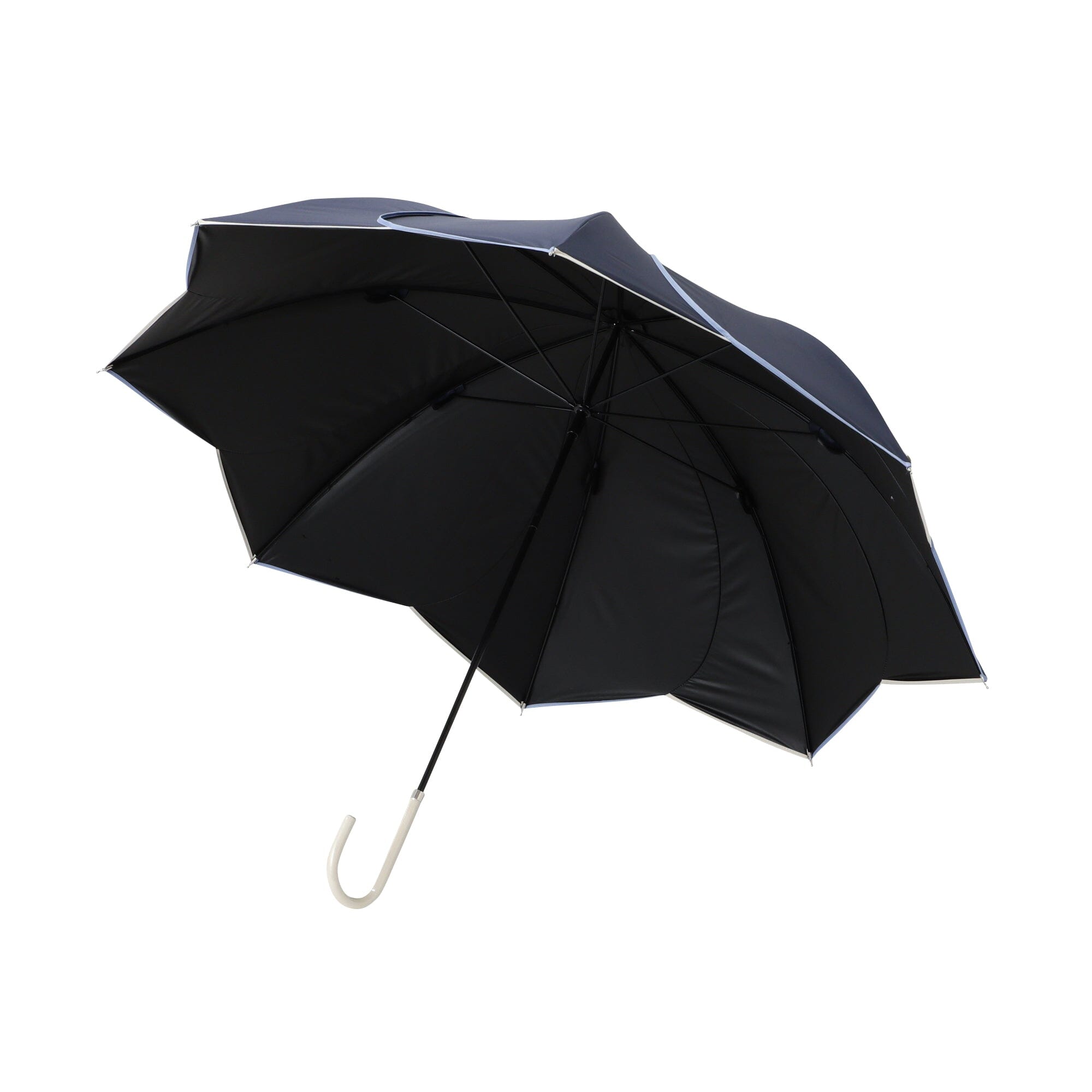 Bicolor Piping Long Umbrella 58Cm Navy - UV Protection & Waterproof for Sunny & Rainy Days - Perfect for Outdoor Activities, Commuting, and Travel