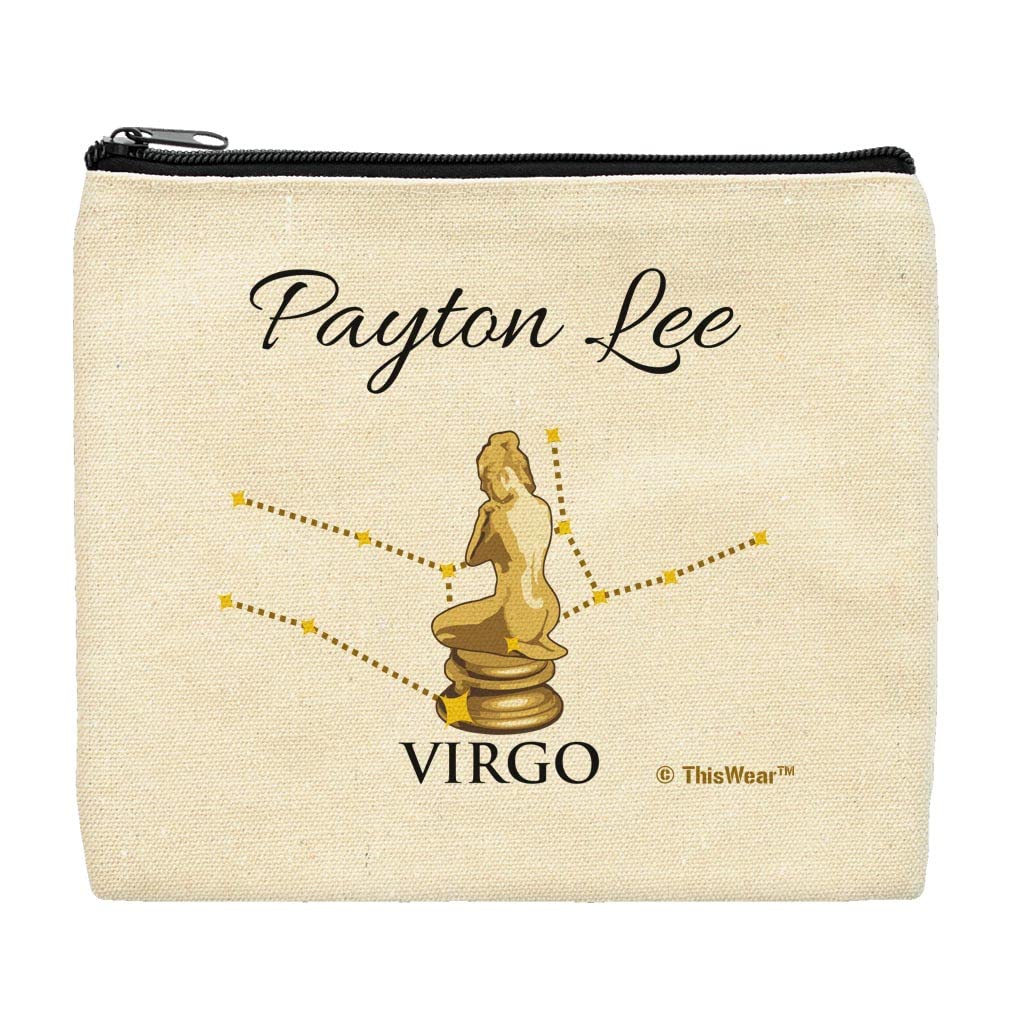 Virgo Zodiac Sign Makeup Bag for Women - Personalized Astrology Gift with Virgo Bust Design - Perfect for Travel, Gym & Daily Cosmetics Storage