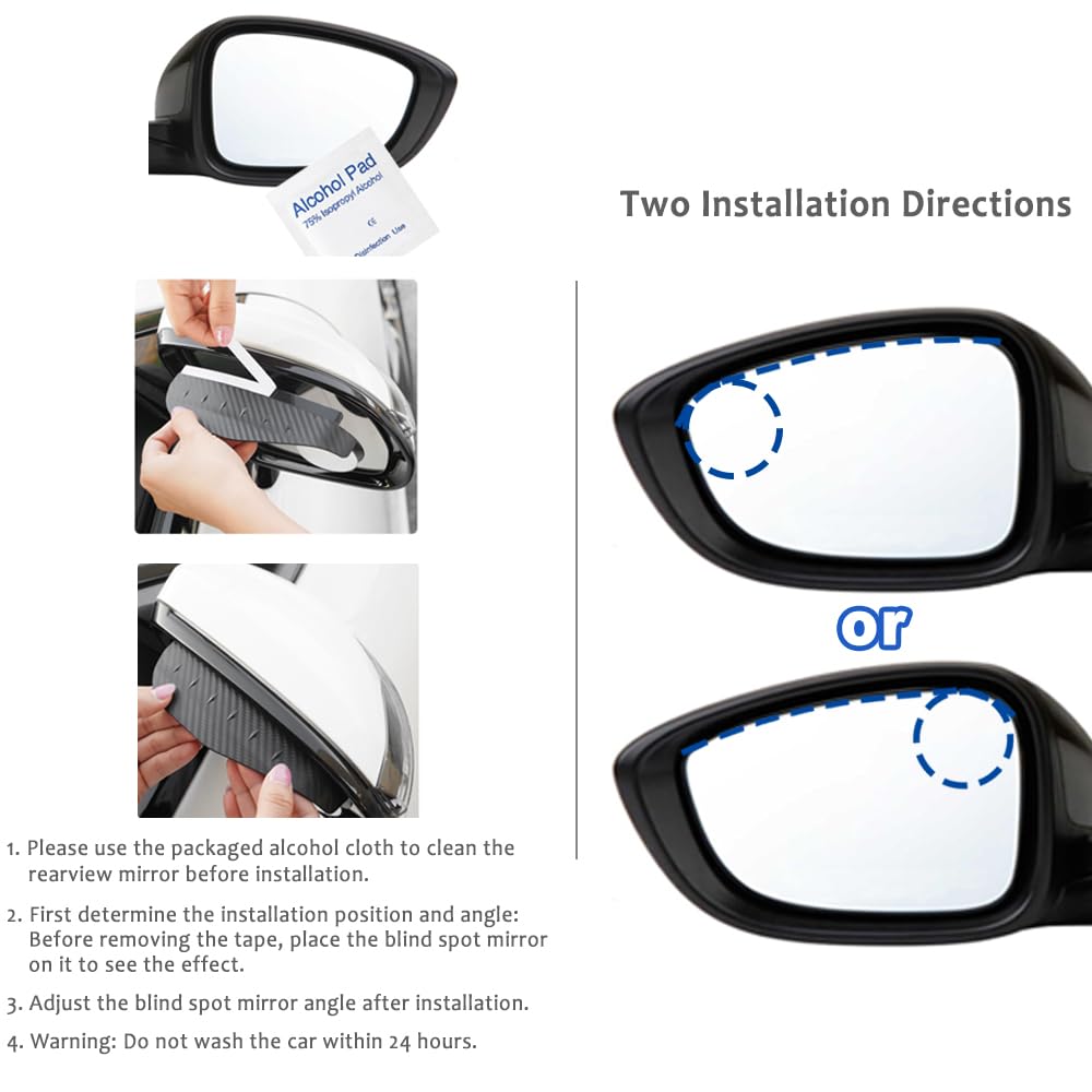 2 Pack Blind Spot Mirrors for Cars - 2-in-1 Wide Angle Convex Mirror with Rain Guard & Adjustable Carbon Fiber Side Mirror (AVE-24MR-SP) - Perfect for Safer Lane Changes & Parking in Rainy Conditions