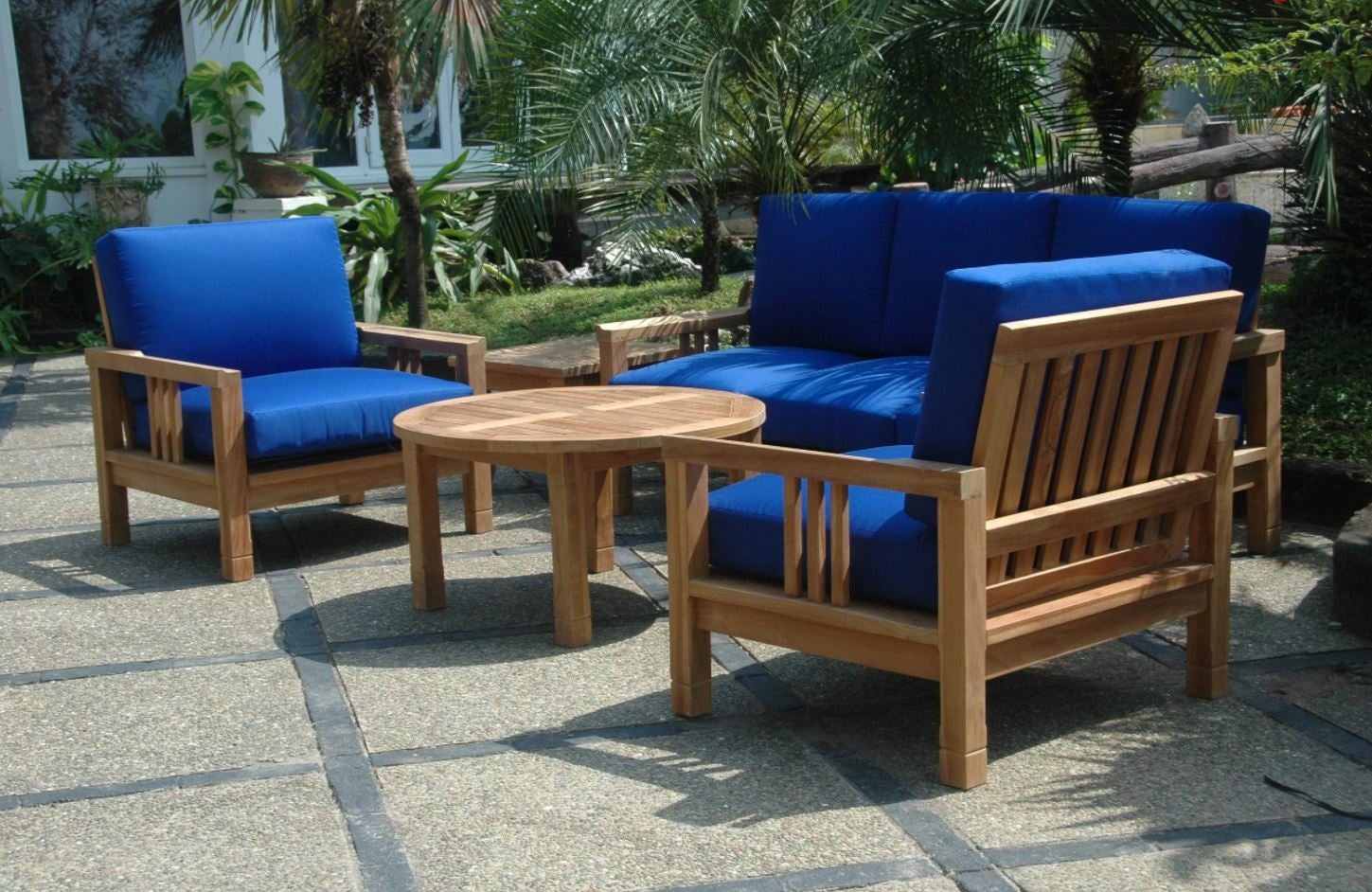 Anderson Teak SouthBay 5-Piece Deep Seating Outdoor Patio Furniture Set - Waterproof Cushions & Durable Teak Wood - Perfect for Backyard, Poolside & Garden Conversations (Set 255)