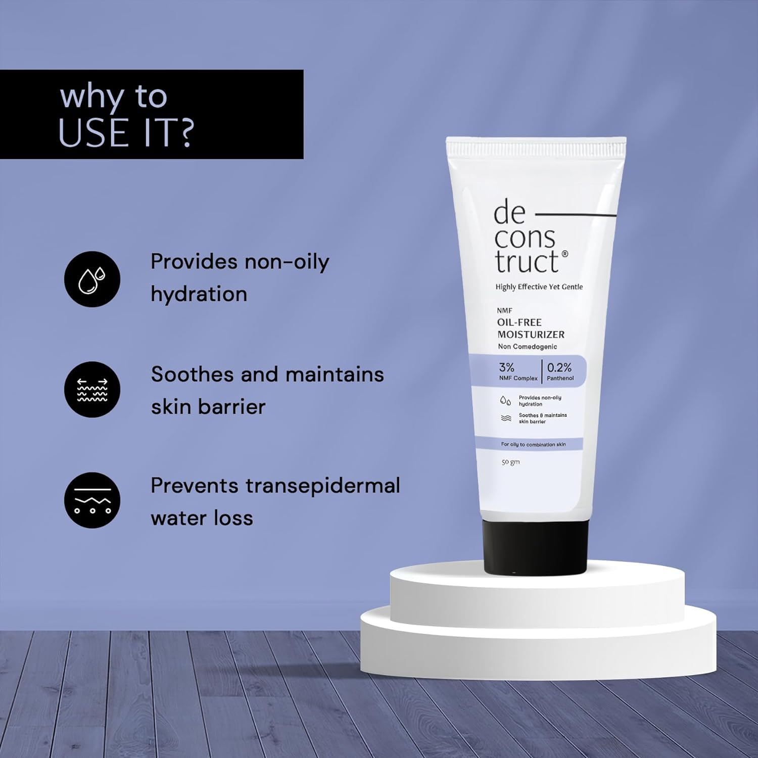 Oil-Free Moisturizer for Oily Skin - 3% NMF Complex & 0.2% Panthenol Hydrating Gel | Lightweight Non-Greasy Face Cream for Oily & Combination Skin | 50g | Perfect for Daily Skincare Routine & Summer Hydration