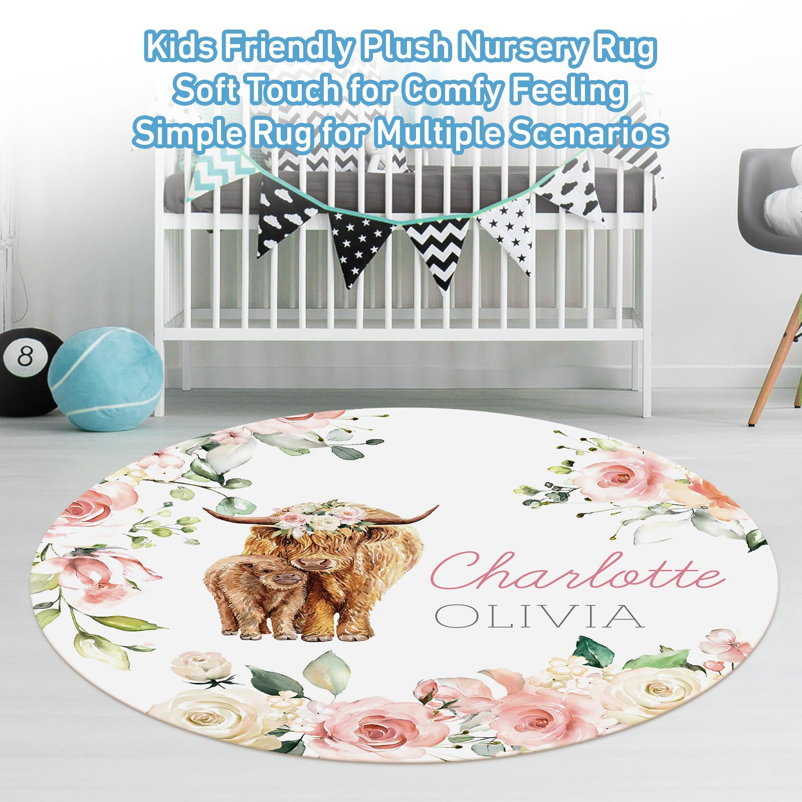 Custom Personalized Baby Crib Bedding Set - 5 Piece Rose Highland Cow Nursery Bedding with Name Embroidery | Soft Floral Crib Set for Newborn Girls & Boys | Perfect Baby Shower Gift & Nursery Decor (Standard Size)