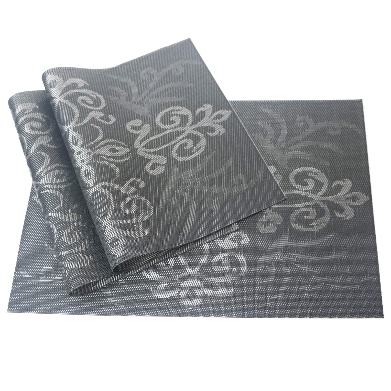 JASHII Set of 6 Rectangle Royal PVC Table Placemats - Woven Vinyl Waterproof Dining Mats for Kitchen & Restaurant (Black) | Elegant Table Setting for Dinner Parties & Daily Meals