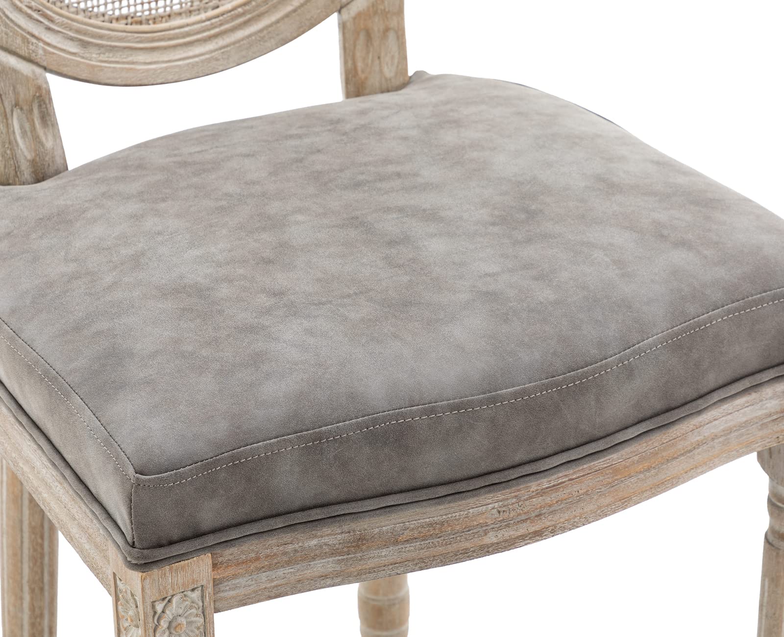 Premium PU Leather Dining Chairs with Rattan Round Back - Set of 2 Grey French Countryside Chairs for Kitchen, Living Room & Farmhouse Decor | Comfortable Seating for Family Meals & Entertaining Guests