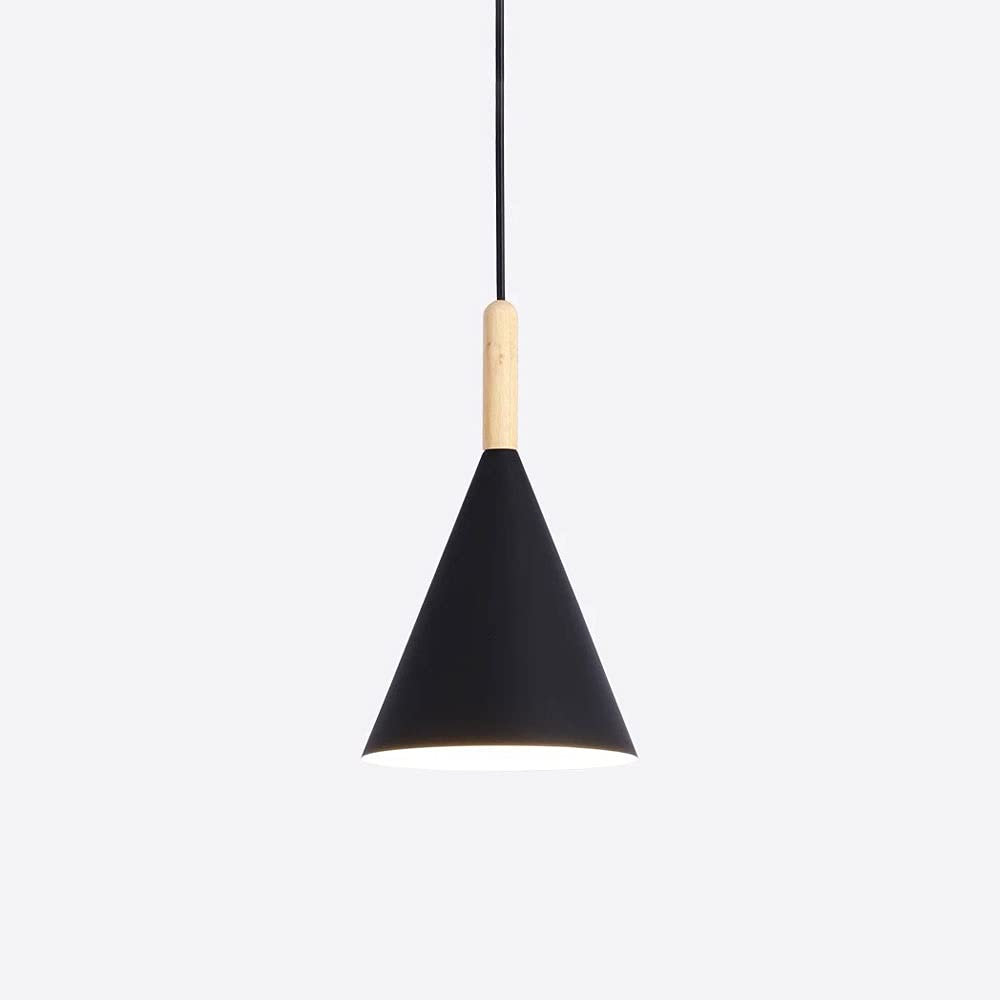 Modern Cone Shaped Wood Pendant Lighting - Minimalist E27 Hanging Chandelier for Kitchen Island, Dining Room, Living Room & Bedroom - Black Wooden Ceiling Lamp for Farmhouse, Loft & Modern Home Decor