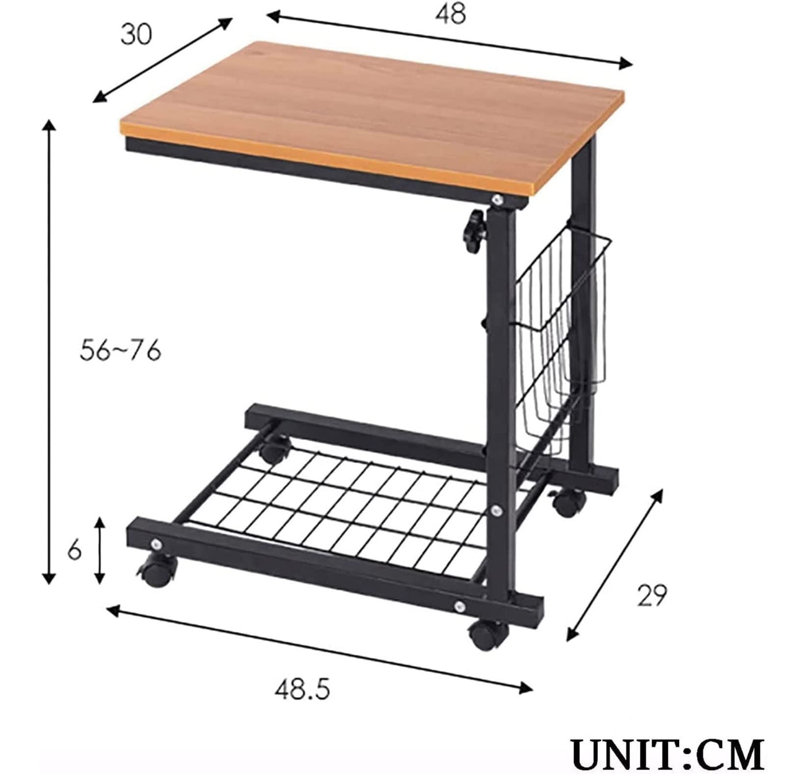 Adjustable Overbed Table with Wheels - Mobile Laptop Desk, Sofa Side Table with Storage Shelves for Home Office, Reading & Dining | Perfect for Bedroom, Living Room & Small Spaces (Color: C)