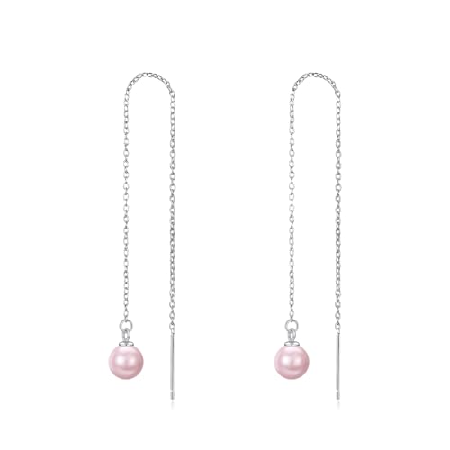 Pink pearl threader earrings