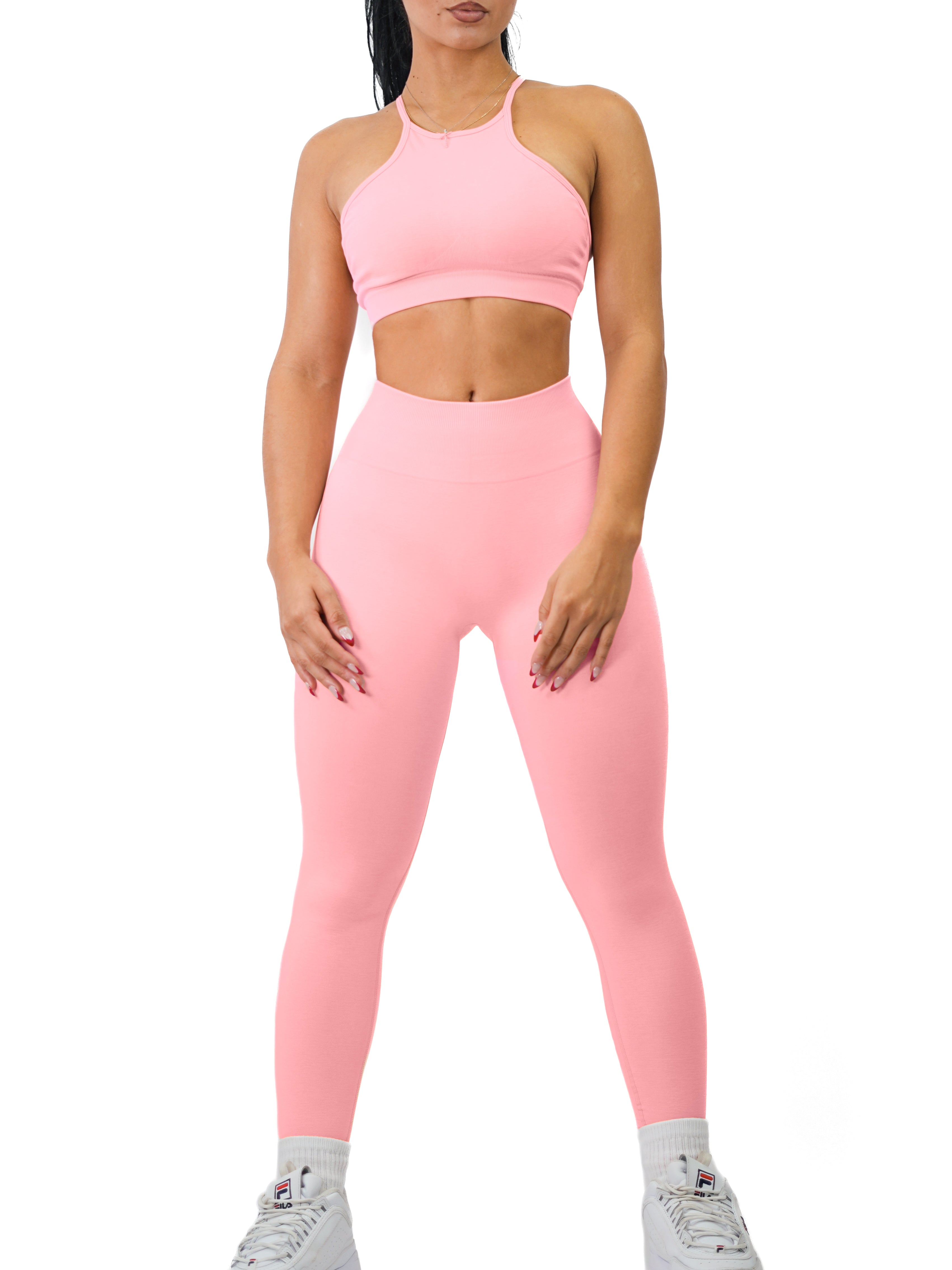 Mid Waist Contour Leggings for Women - High Waisted Tummy Control Yoga Pants in Pretty Pink | Perfect for Workouts, Yoga & Everyday Wear