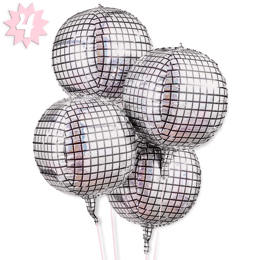 Disco Ball Foil Balloons - 4 Pack, 22