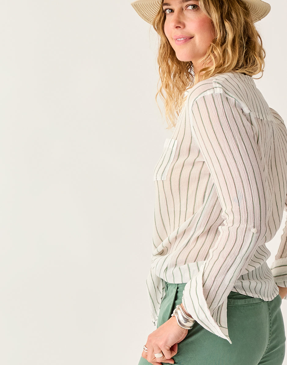 Dylan Gauze Tunic Top - Breathable Haze Stripe Women's Blouse for Summer, Beach & Casual Wear