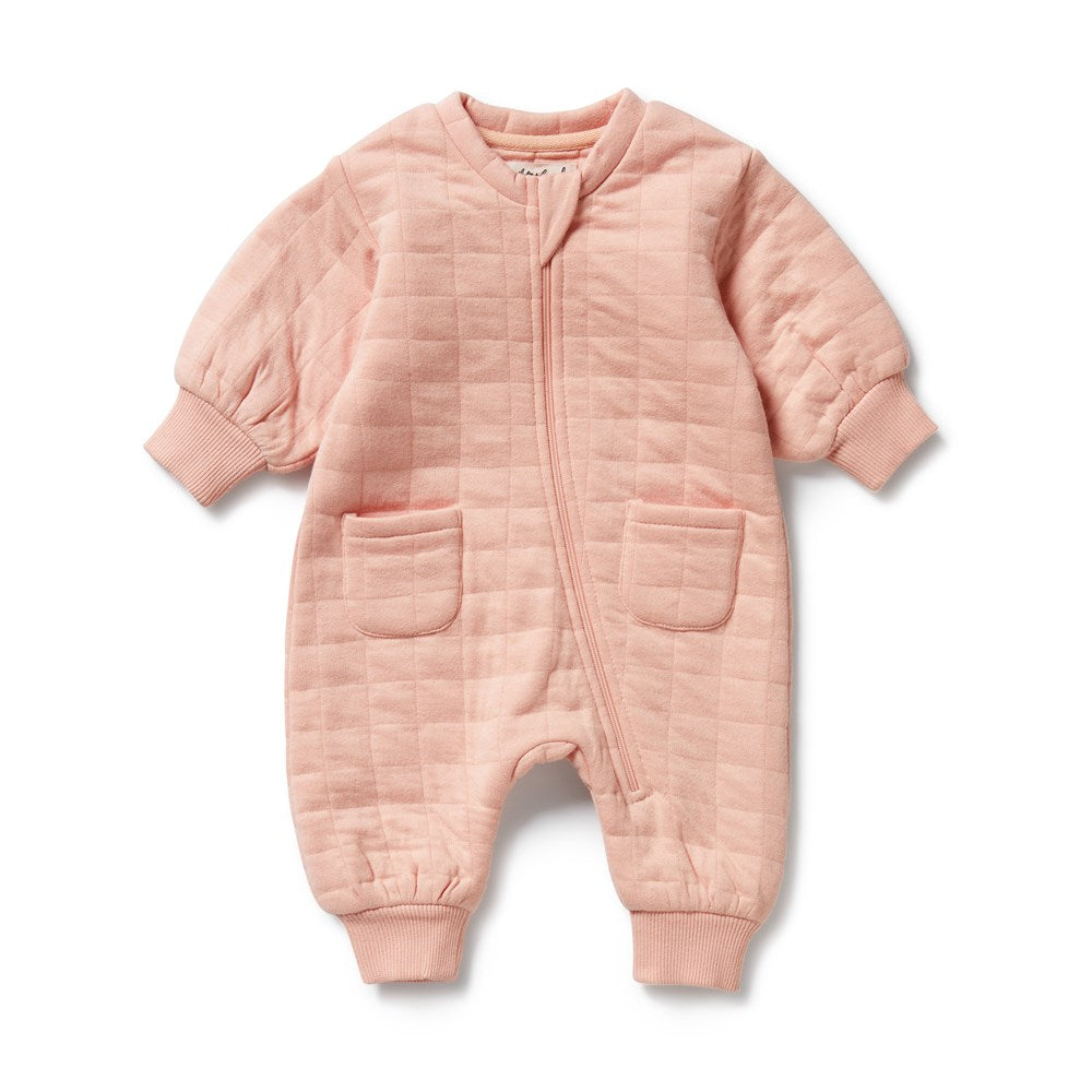 Organic Quilted Pink Baby Growsuit - Soft Cotton Infant Romper for Newborns | Perfect for Playtime, Photos & Everyday Comfort