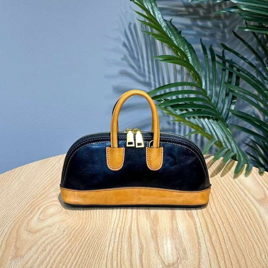 Vintage Mini Leather Bowling Bag for Women - Stylish & Durable Handbag for Casual Outings, Travel & Everyday Use