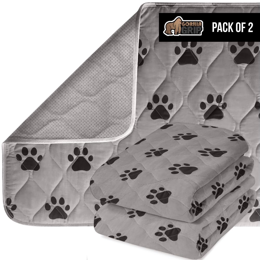 Gorilla Grip Washable Puppy Training Pads, 2-Pack 46x28 Inch Slip-Resistant Dog Crate Mat, Waterproof Reusable Pet Pee Pad for Puppy Playpen & Housebreaking - Protects Sofa, Furniture & Floors from Accidents - Ideal for Crate Training, Senior Dogs & Incontinent Pets