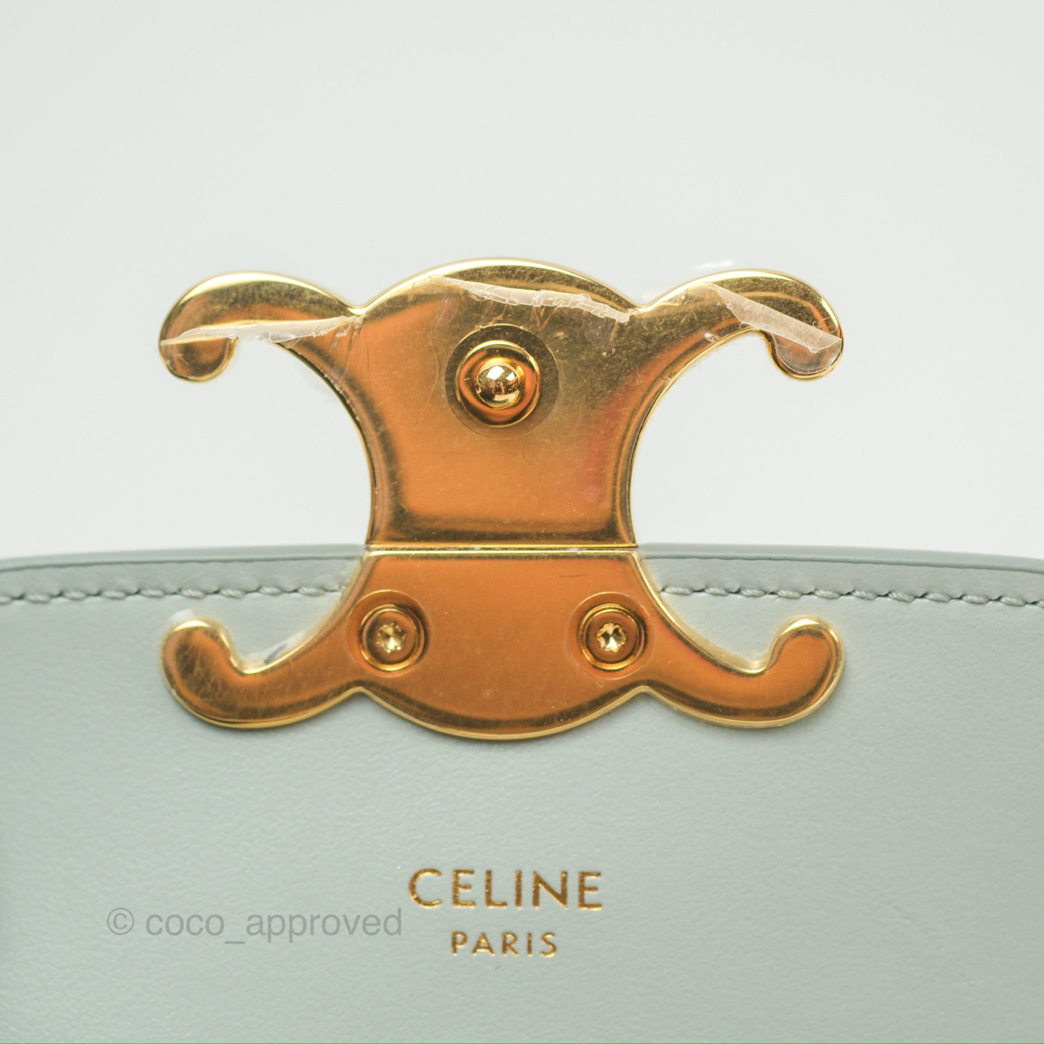 Celine Mini Claude Triomphe Bag in Soft Blue | Shiny Calfskin Leather Crossbody Purse | Perfect for Date Night & Evening Events