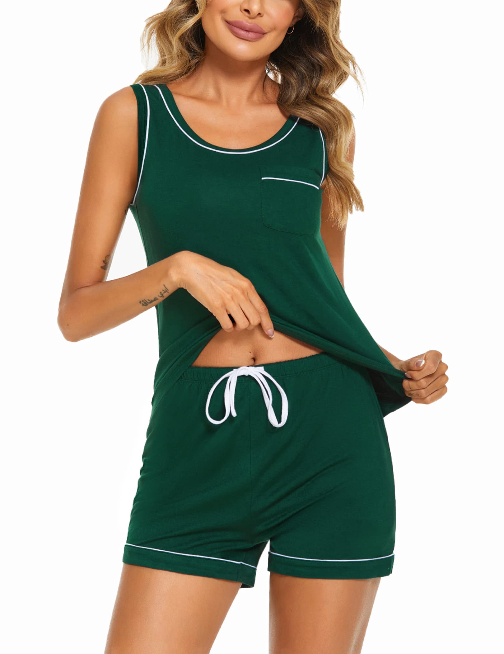 Ekouaer Women's Sleeveless Pajama Set - Soft Sleepwear Top & Shorts for Nightwear, Lounge & Summer Comfort | Perfect for Bedtime, Relaxing at Home & Vacation