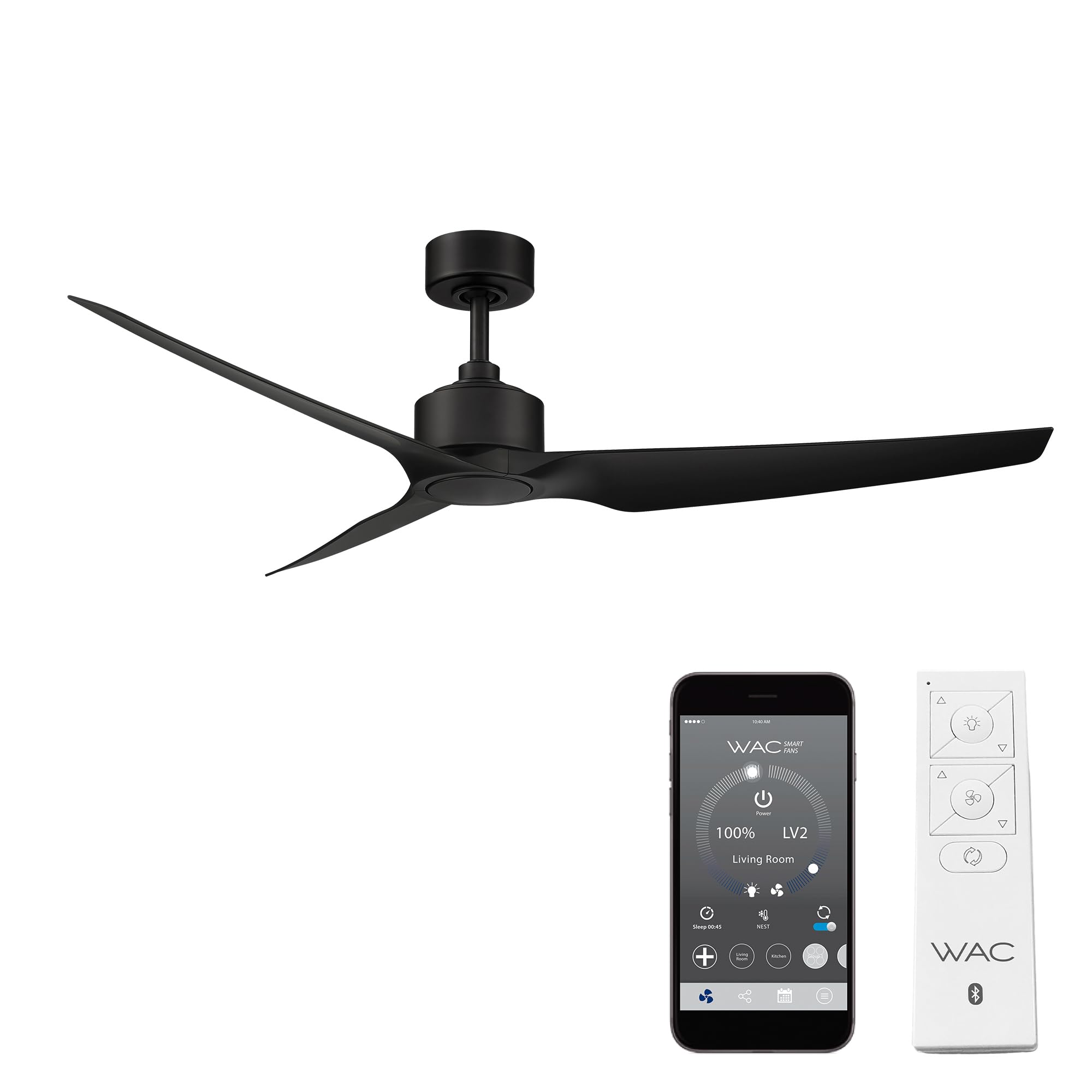 WAC Smart Fans Stella 60-inch Matte Black Ceiling Fan - 3-Blade Indoor/Outdoor Smart Home Fan with Remote Control, Alexa, iOS & Android App Compatibility (No LED Light Kit) - Perfect for Living Rooms, Bedrooms, and Covered Patios