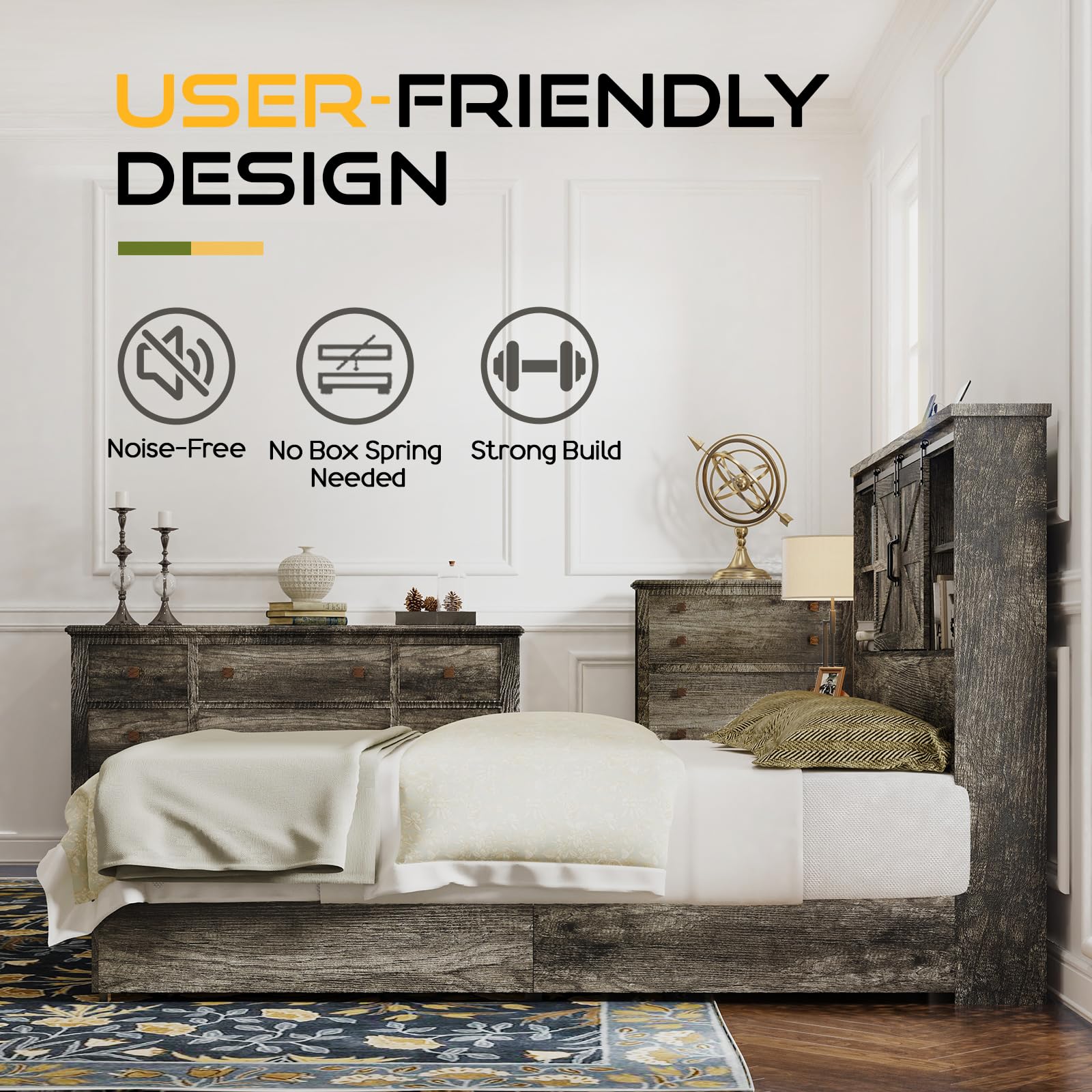 King Size Wood Platform Bed Frame with 51.2