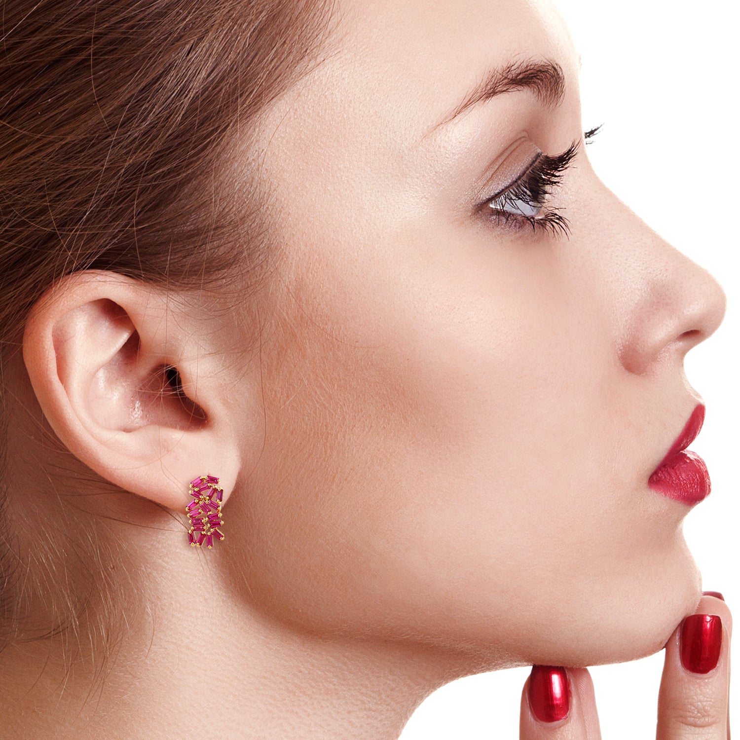 18K Yellow Gold Baguette Ruby Stud Earrings - July Birthstone Jewelry for Women | Perfect Gift for Birthday, Anniversary & Special Occasions