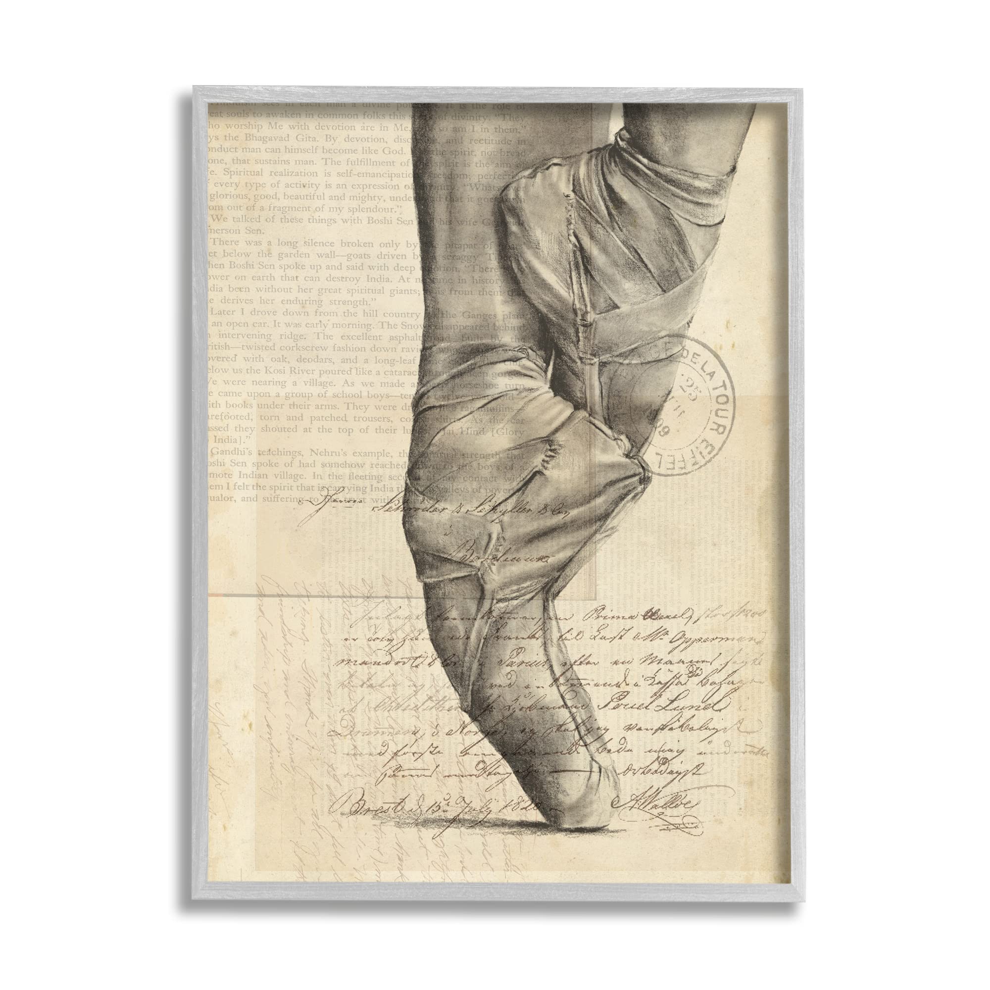 Stupell Industries Vintage Ballerina Ballet Slippers Monochrome Art Print - Jennifer Paxton Parker Design - Perfect for Dance Studios, Bedroom Decor & Ballet Gift Ideas