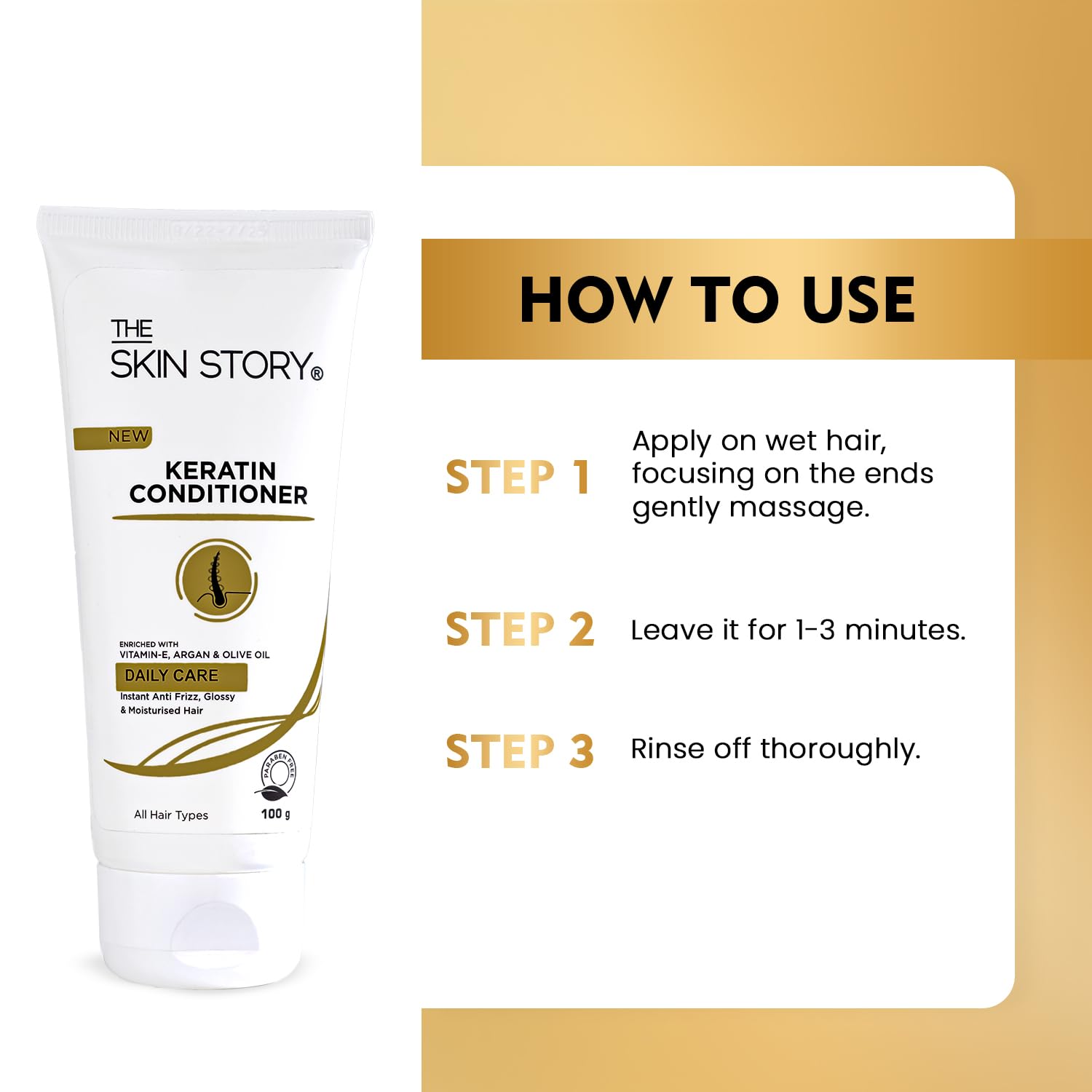 The Skin Story Keratin Hair Conditioner - Sulfate & Paraben Free, Enriched with Vitamin E, Argan Oil & Olive Oil for Smooth, Frizz-Free Hair | Repairs Split Ends & Damaged Hair | Shine Boosting Formula for Women & Men | 100g | Perfect for Daily Hair Care & Salon-Quality Results at Home