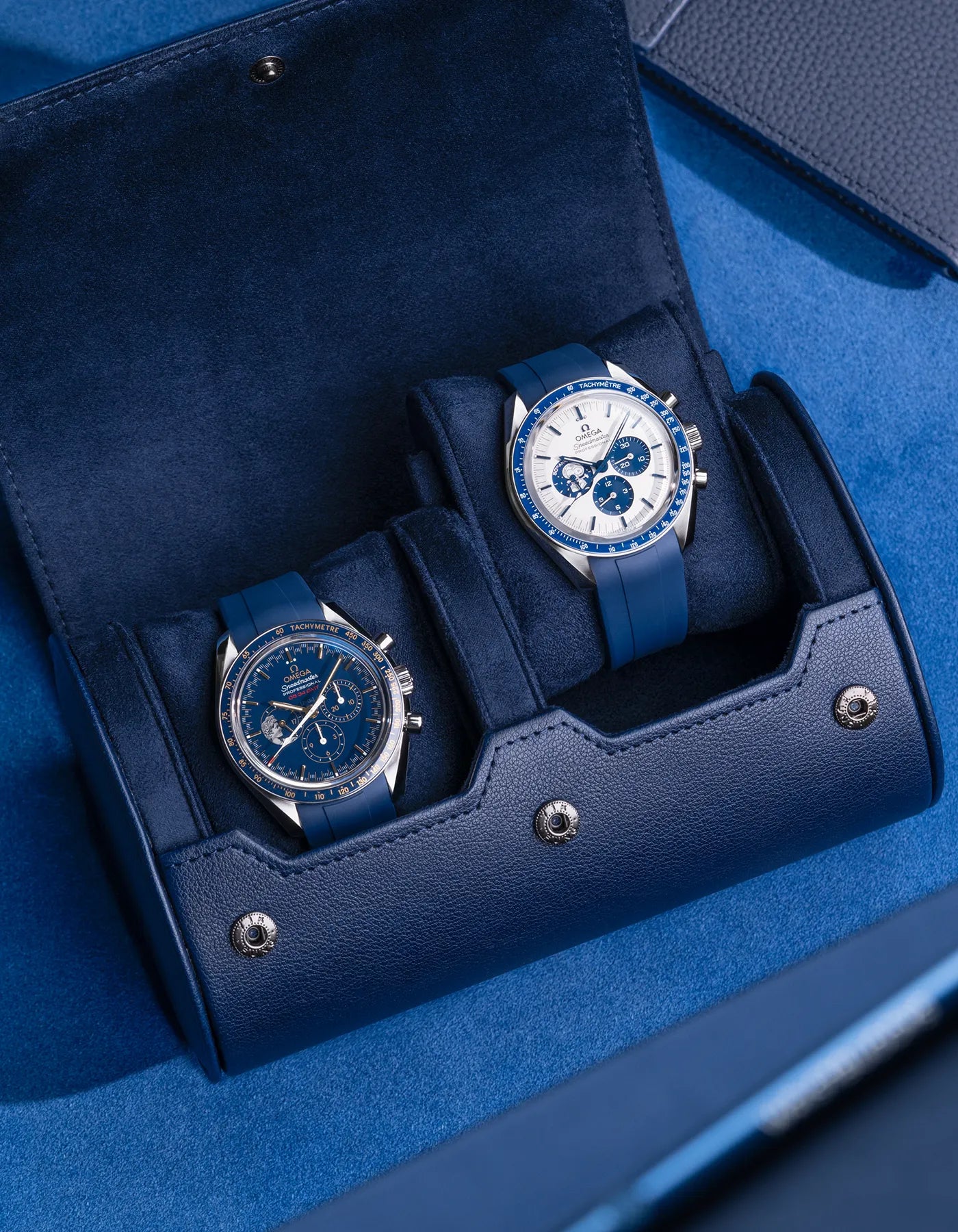 Premium 2 Slot Watch Roll for Men - Navy Blue Leather Watch Case | Travel & Storage Organizer for Luxury Watches