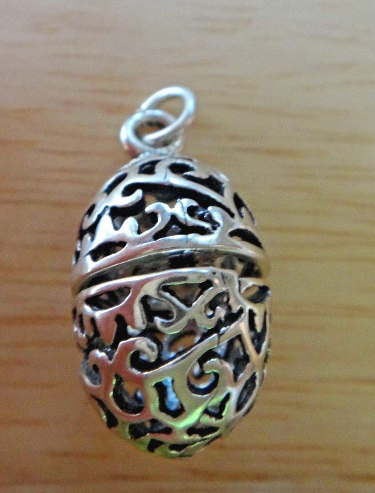 Sterling Silver 3D 23x15mm Movable Open Cut-Out Easter Egg Charm Beads for Jewelry Making - DIY Craft Supplies for Bracelets, Necklaces & Keychains - Perfect for Easter Gifts, Spring Crafts & Handmade Jewelry Projects