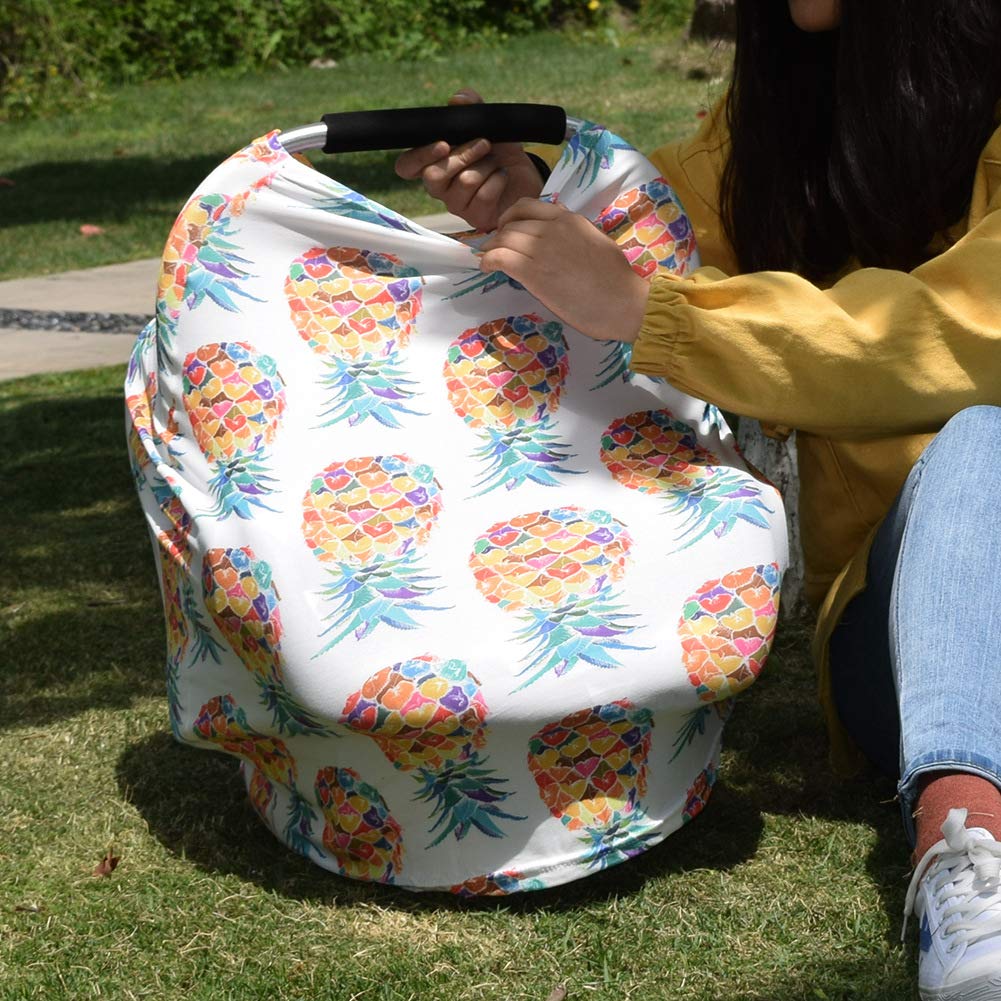 Baby Nursing Cover & Breastfeeding Scarf - Soft Baby Car Seat Canopy & Stroller Cover for Girls and Boys | Perfect Baby Shower Gift (Pineapple Print) | Ideal for Nursing, Shopping & Outdoor Activities