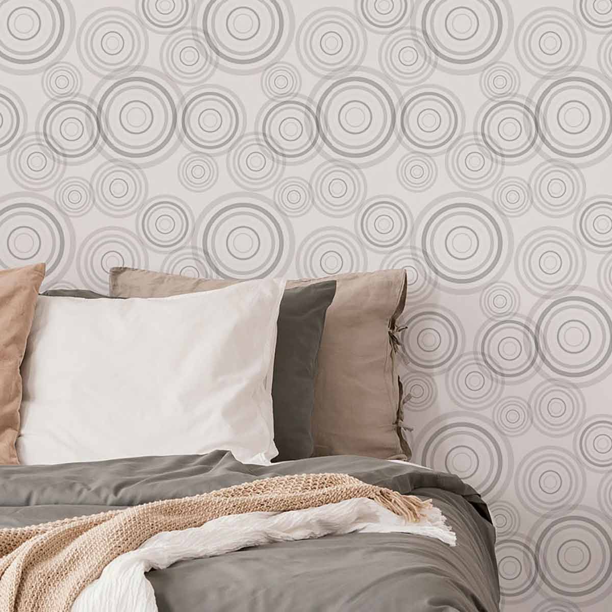 Grey Circle Peel and Stick Removable Wallpaper 5419 - Self-Adhesive Decorative Wall Covering for Bedroom, Living Room & Office Decor