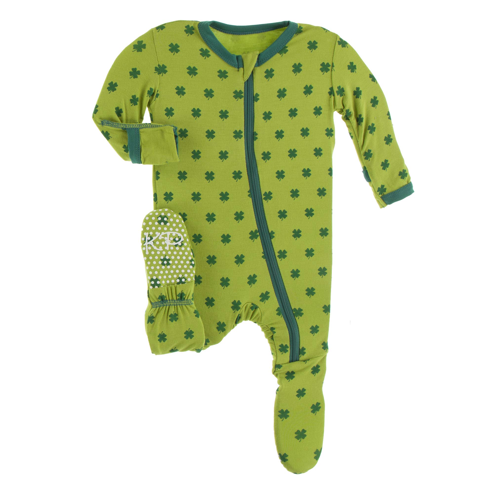 KicKee Pants Lucky Clover Zip-Up Footie - Soft One-Piece Baby Romper for Boys & Girls | Perfect for Playtime, Sleepwear & Photo Outfits