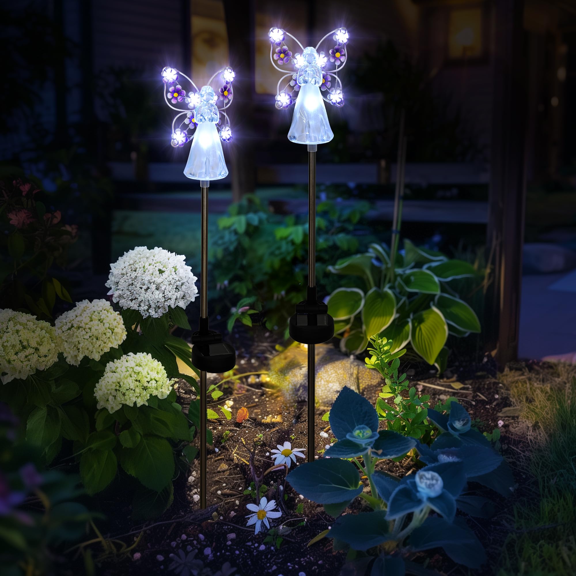 GIGALUMI 2 Pack Solar Angel Garden Stake Lights - 7 LED Eternal Light Outdoor Decor for Cemetery, Memorial, Christmas Yard & Sympathy Gifts | Waterproof Solar-Powered Angel Statue for Graves, Patio, Pathway & Garden Decorations