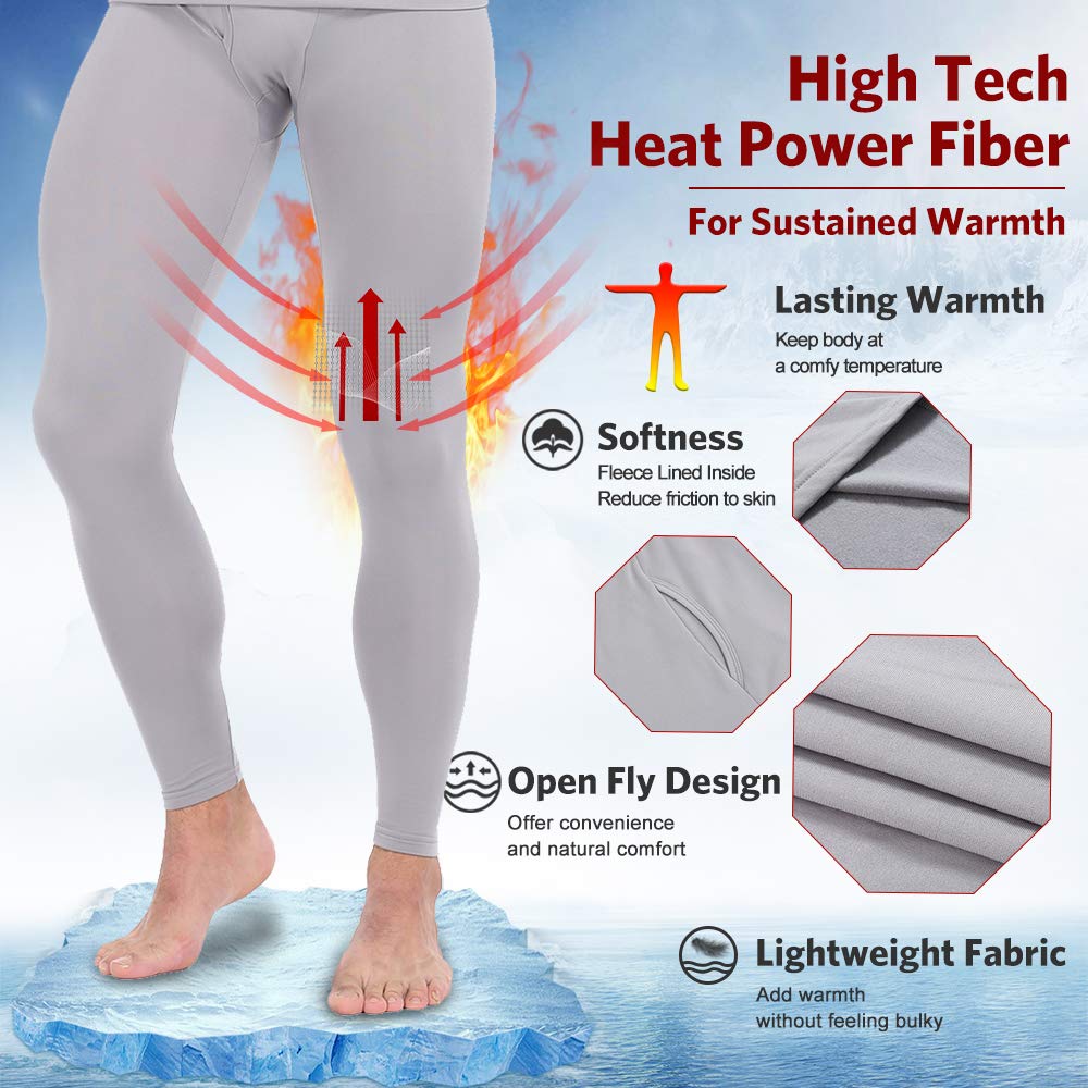 MANCYFIT Men's Thermal Pants - Winter Compression Base Layer Leggings, Long Underwear Bottoms for Cold Weather - Ideal for Skiing, Hiking & Outdoor Activities