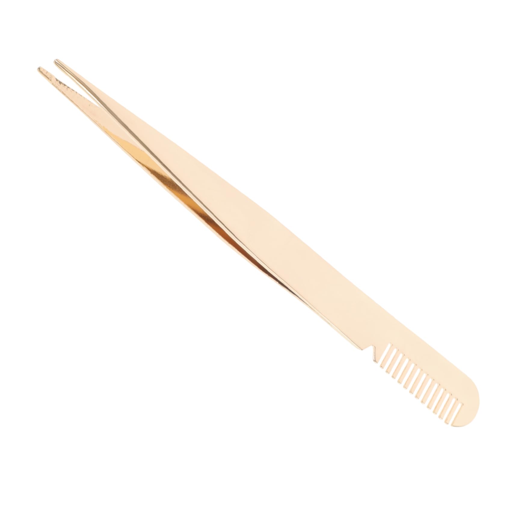 Minkissy Professional Eyelash & Eyebrow Tweezers - Stainless Steel Lash Clamp Tweezers with Comb for Women & Men - Perfect for Lash Extensions, Eyebrow Shaping & Makeup Application - Golden Metal Beauty Tools