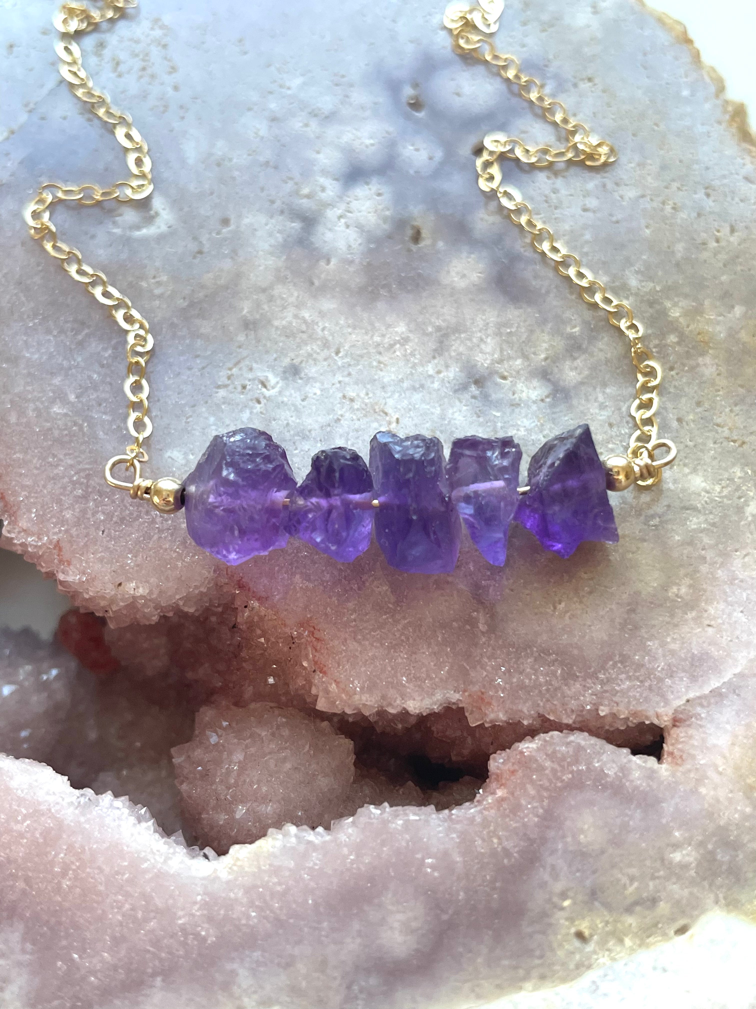 Natural Raw Amethyst Necklace - February Birthstone Crystal Jewelry for Women | Spiritual Healing, Meditation & Everyday Elegance