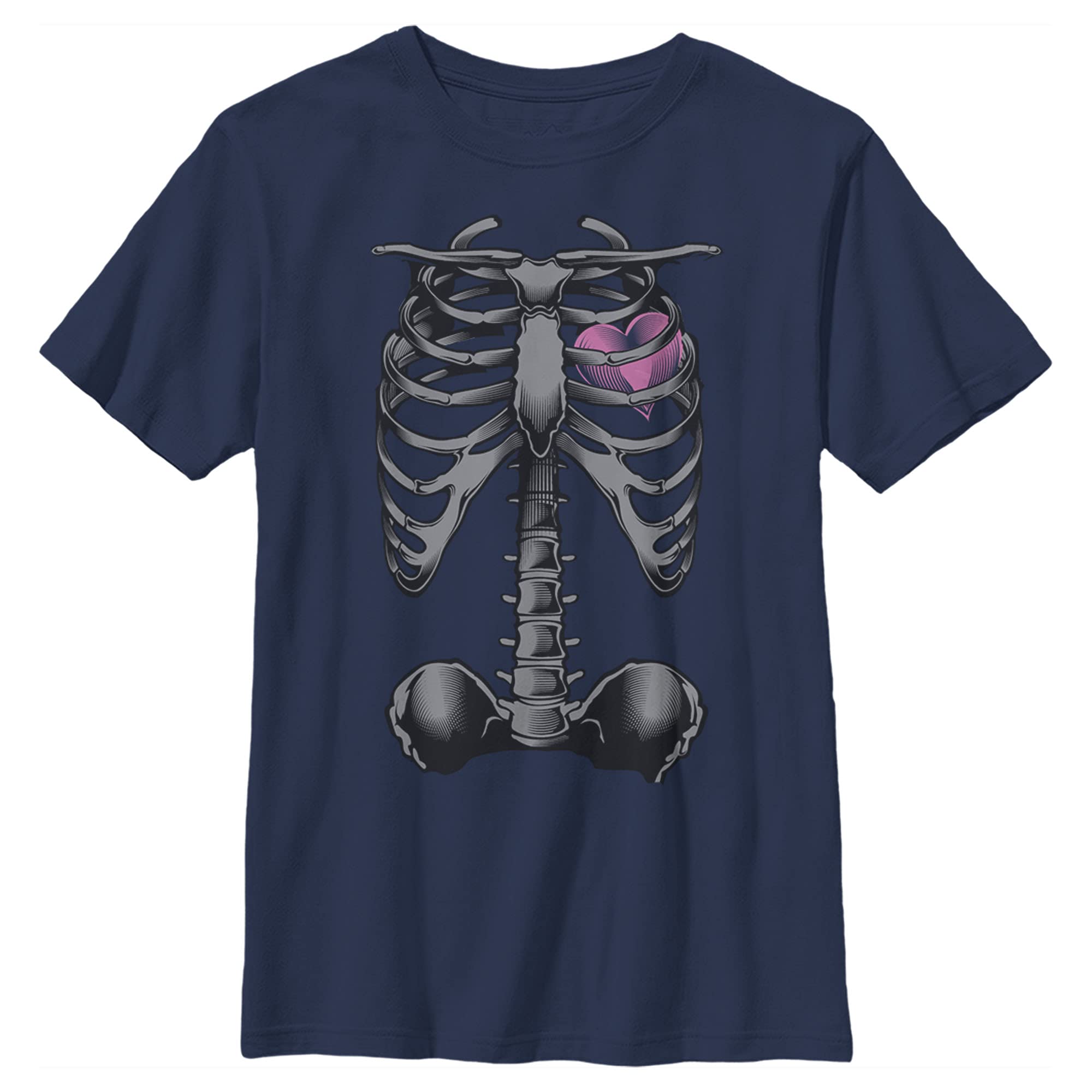 Boys Halloween Skeleton Rib Cage Heart Graphic T-Shirt | Spooky Costume Tee for Kids | Perfect for Trick-or-Treating, Halloween Parties & Cosplay