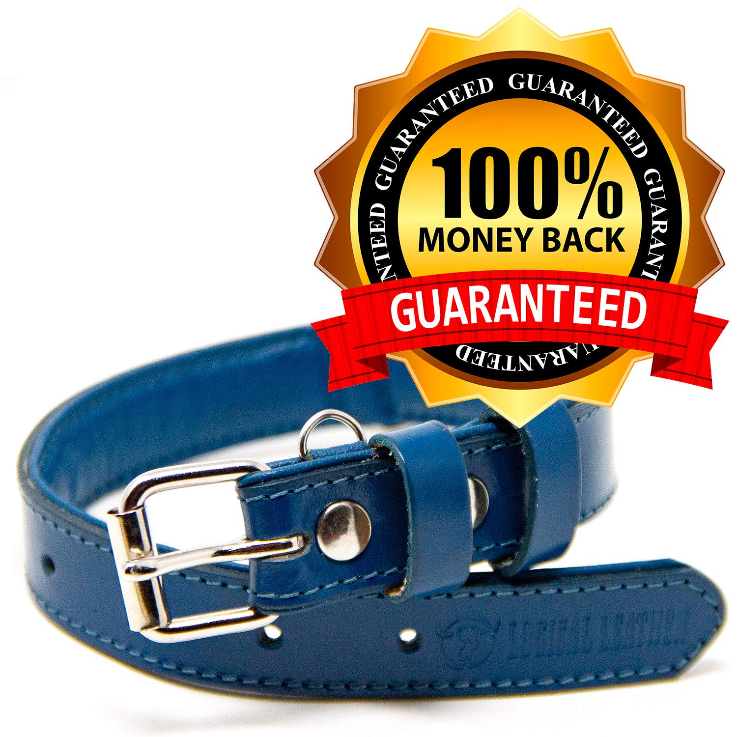Premium Genuine Leather Dog Collar for Small Dogs - Soft Padded Full Grain Leather, Adjustable & Durable (Blue, Small) - Perfect for Daily Walks, Training & Outdoor Adventures