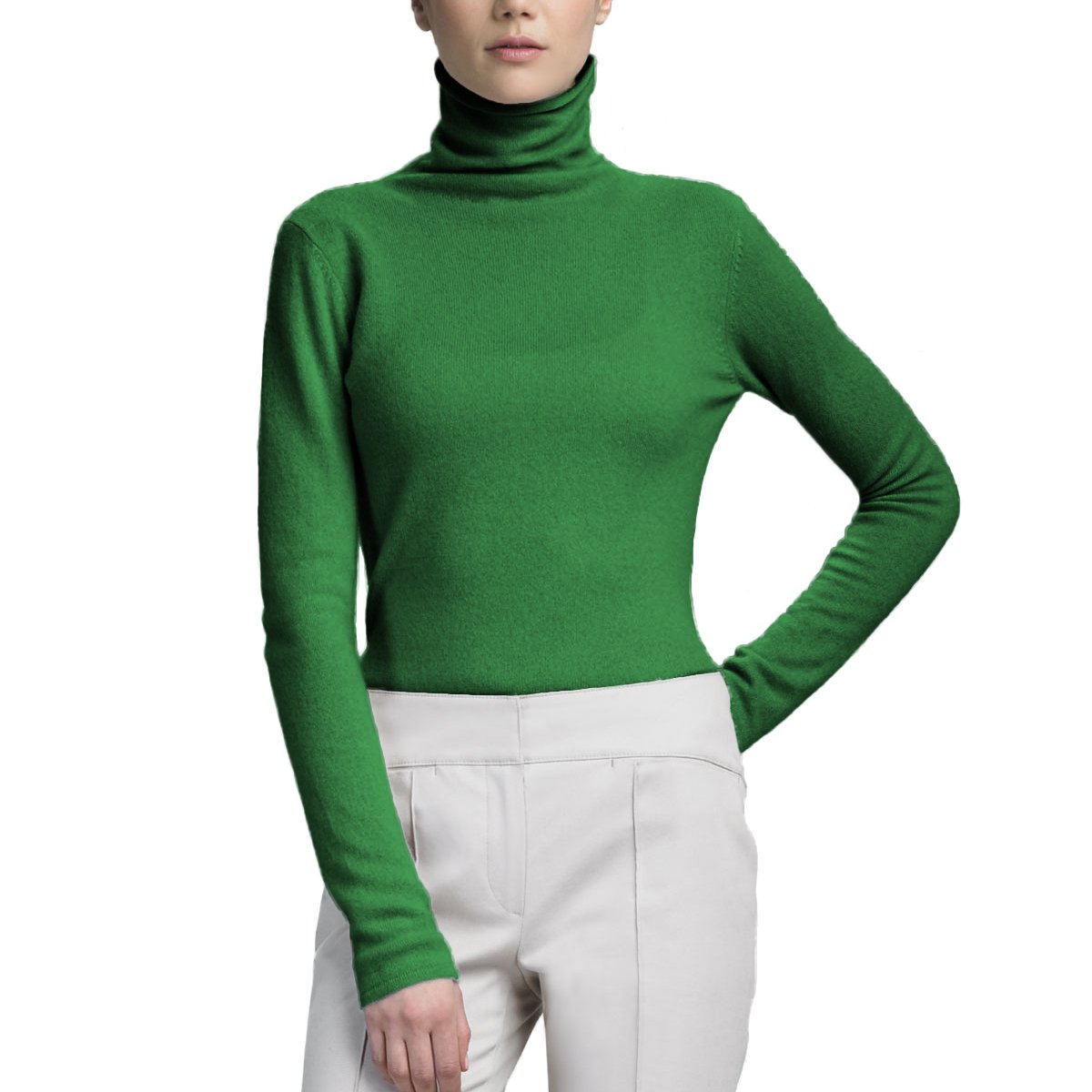 Parisbonbon Women's 100% Cashmere Turtleneck Sweater - Soft & Warm Winter Pullover, Apple Green, Size XL - Perfect for Office Wear, Holiday Outfits & Cozy Winter Fashion