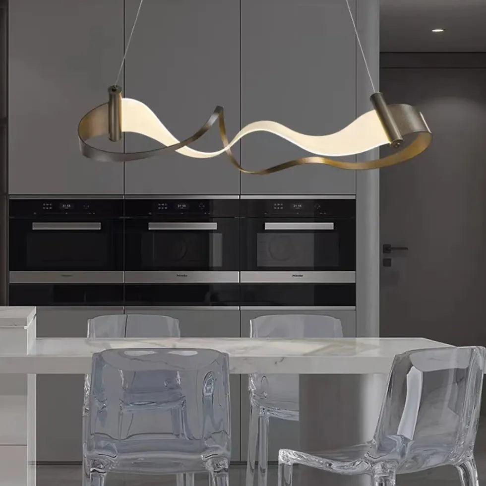 Modern Wavy LED Pendant Light Fixture - Dimmable Hanging Chandelier for Dining Room, Kitchen Island & Bedroom Lighting