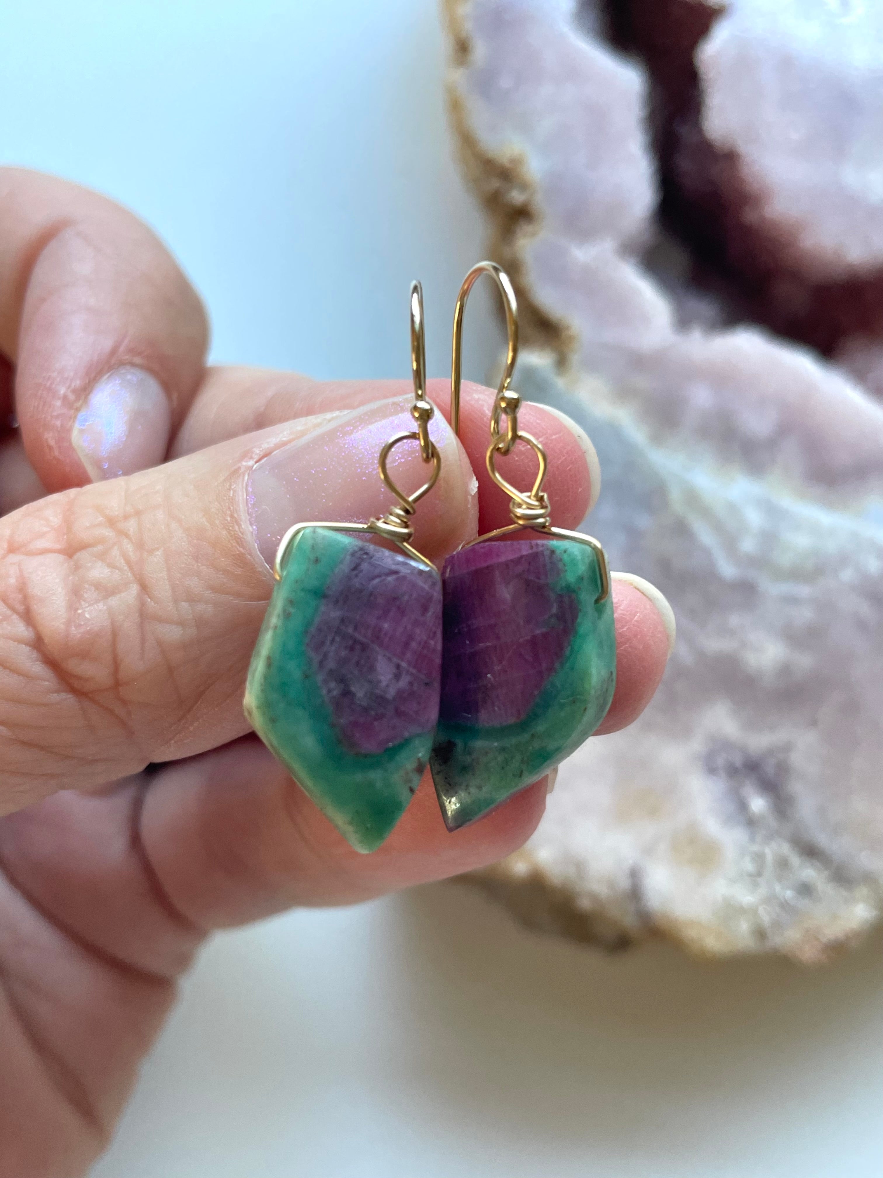 Natural Ruby in Fuchsite Earrings | Raw Crystal Stone Jewelry | July Birthstone Gift for Women | Elegant Dangle Earrings for Weddings, Parties & Special Occasions