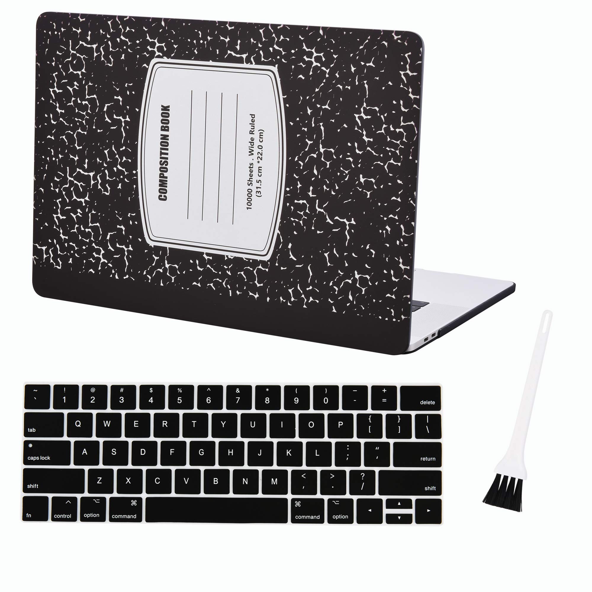 MacBook Pro 15 Inch Case 2016-2019 (A1990/A1707) - Hard Plastic Shell with Touch Bar Protection, Silicone Keyboard Cover & Cleaning Brush | Durable Laptop Cover for Work, Travel & School (Black Notebook Design)