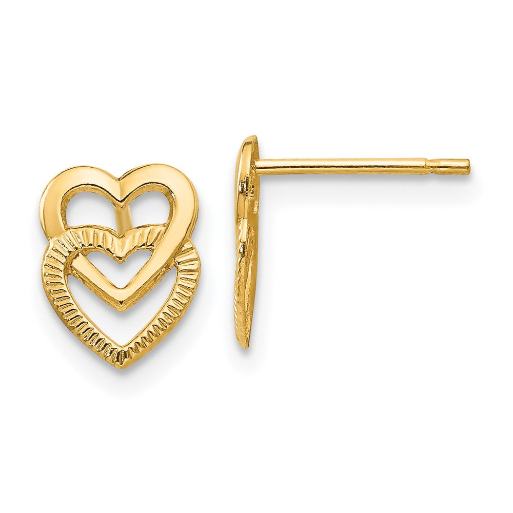 Gold Polished Double Heart Post Earrings for Women - Elegant 14K Gold Plated Stud Earrings (Model YE1649) | Perfect for Valentine's Day, Anniversary Gifts & Everyday Wear