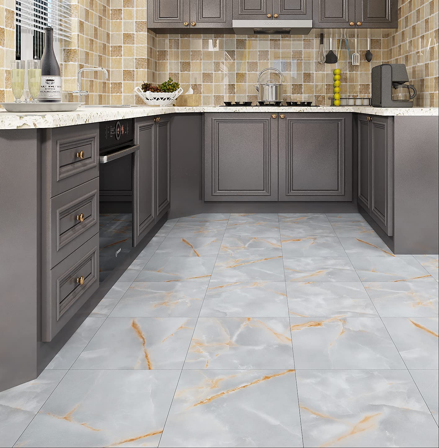 FunStick Marble Peel and Stick Floor Tile - 12
