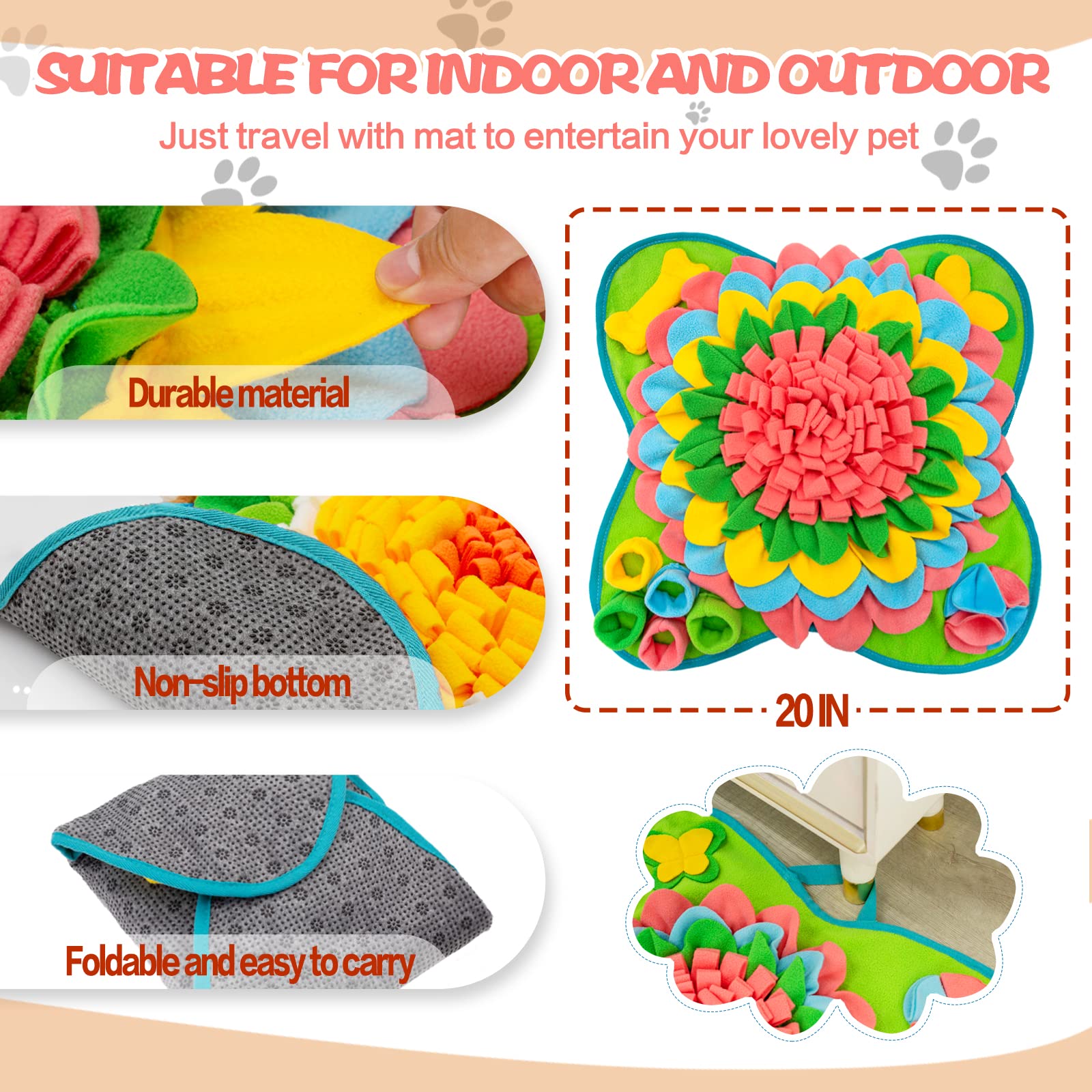 **Interactive Snuffle Mat for Dogs - Non-Slip, Durable Pet Feeding Mat for Small & Medium Breeds - Encourages Natural Foraging Skills - Portable Puzzle Toy for Treats (Pink) - Perfect for Indoor & Outdoor Play, Training & Mental Stimulation**